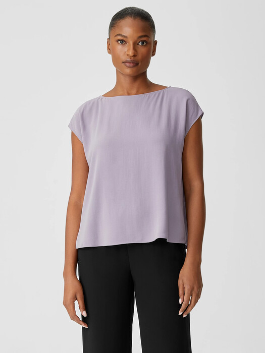 Silk Georgette Crepe Shirred-Back Top