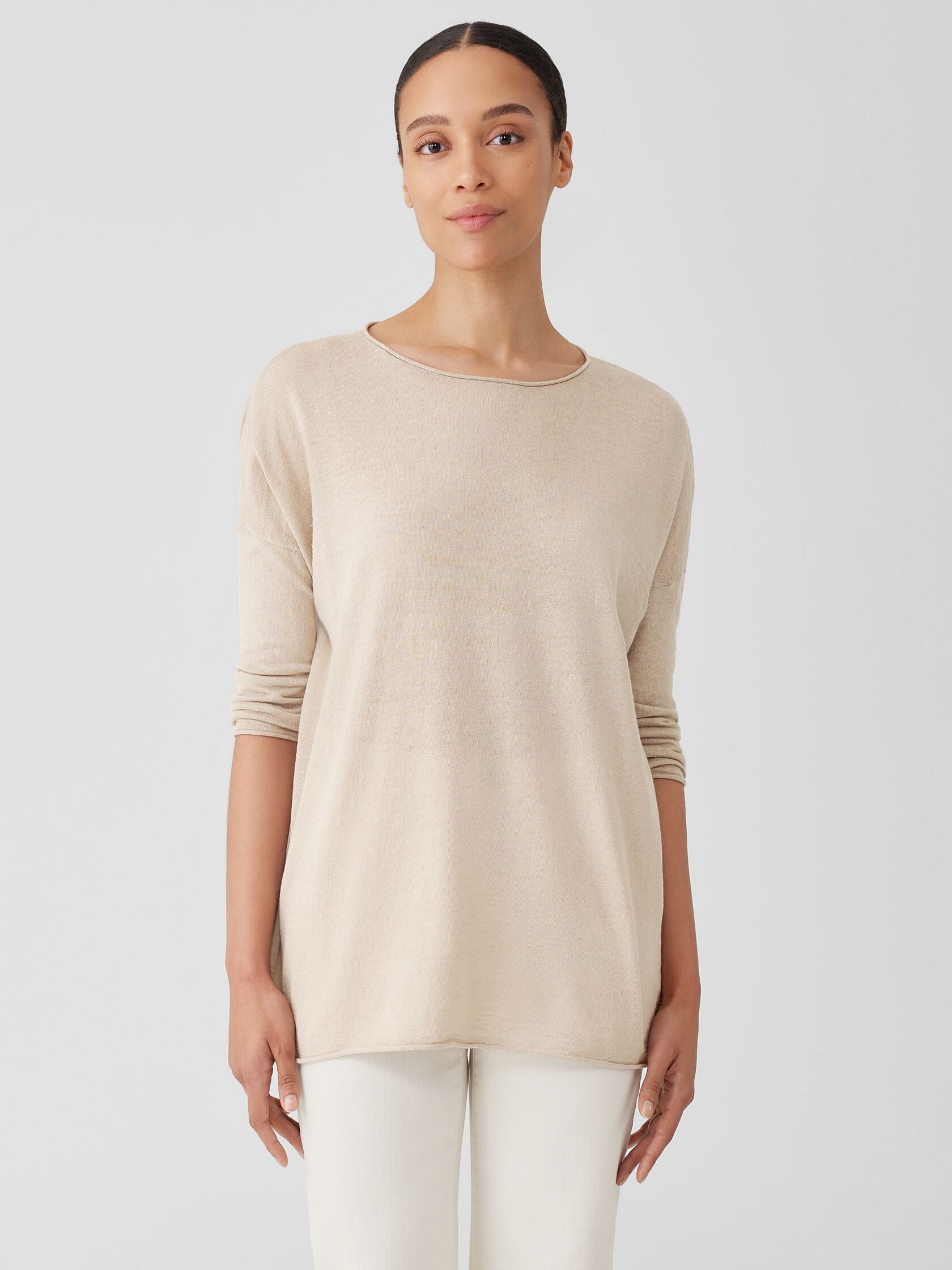 Organic Linen Cotton Jersey Round Neck Top