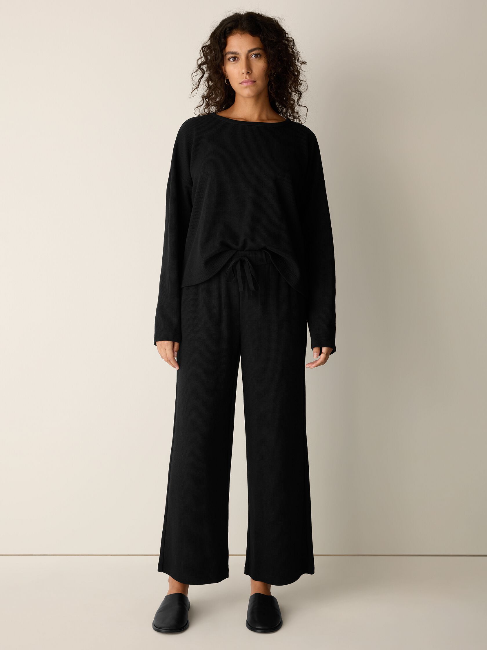 Waffle Cotton Blend Doubleknit Wide-Leg Pant