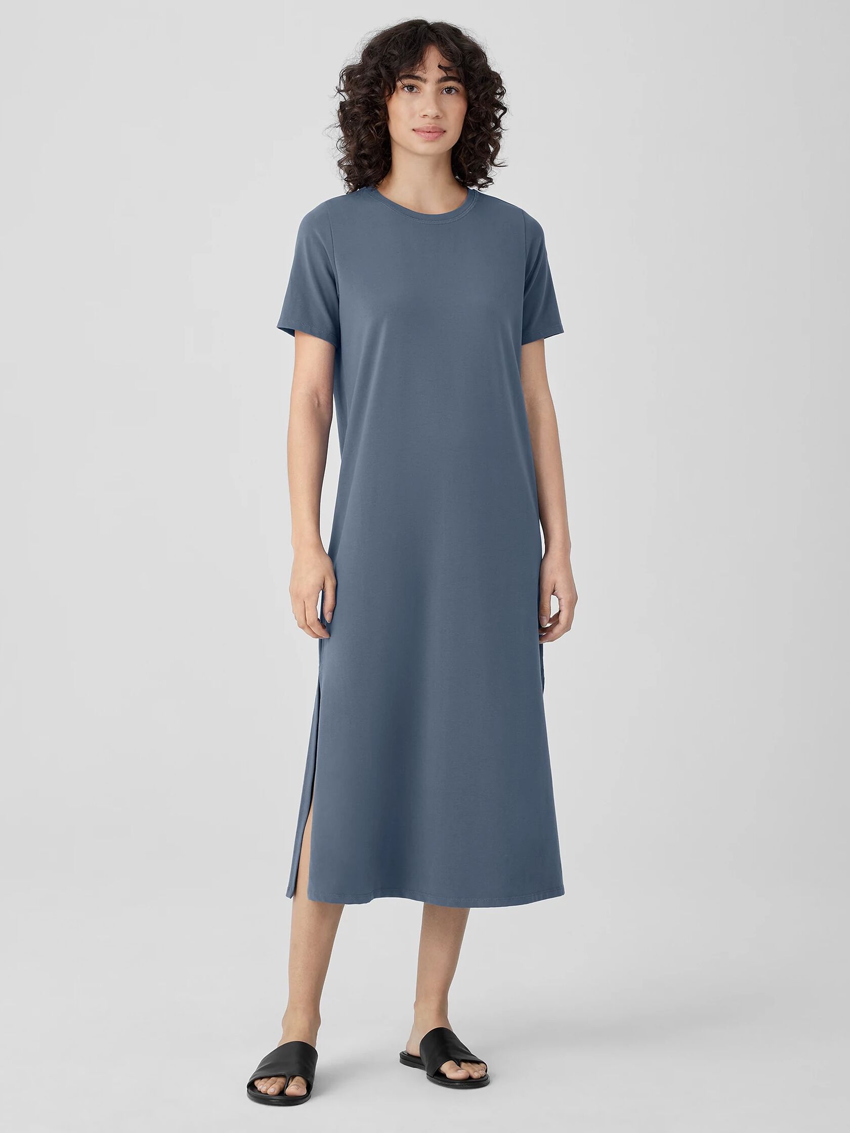 Pima Cotton Stretch Jersey Crew Neck Dress