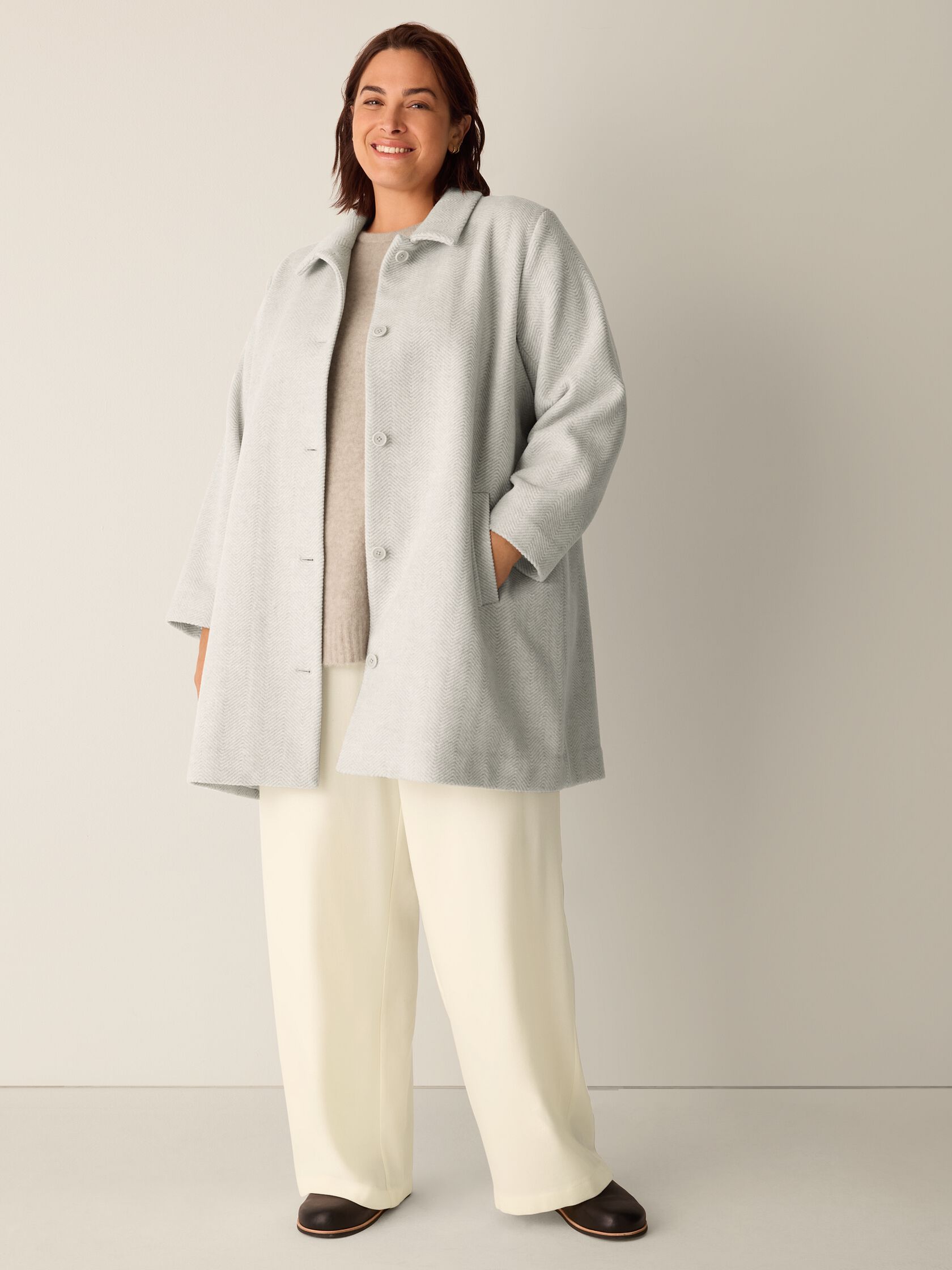 Soft Wool Herringbone Classic Collar Coat