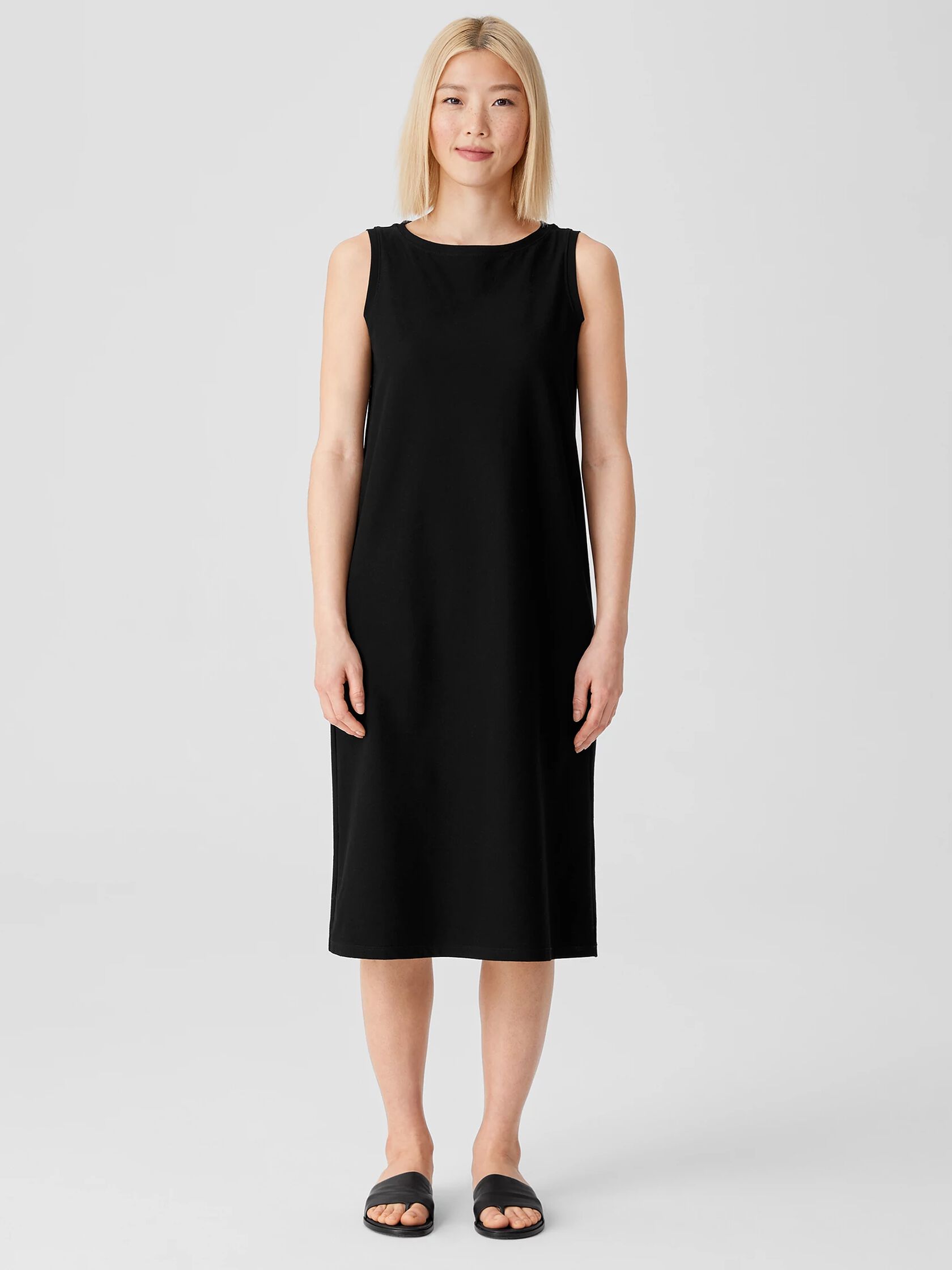 Washable Stretch Crepe Bateau Neck Dress | EILEEN FISHER