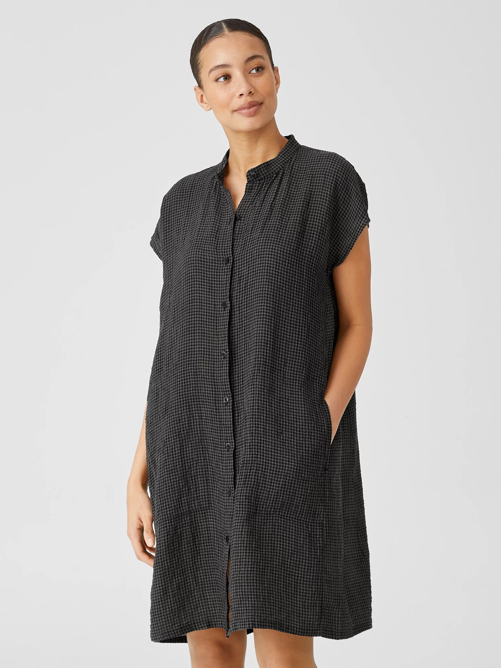 Puckered Organic Linen Shirtdress