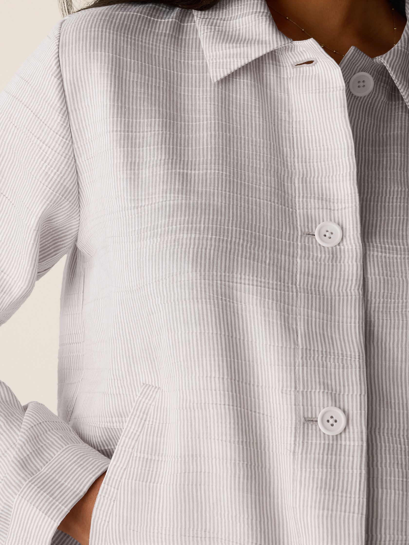 Striped Linen Nylon Sheen Classic Collar Jacket