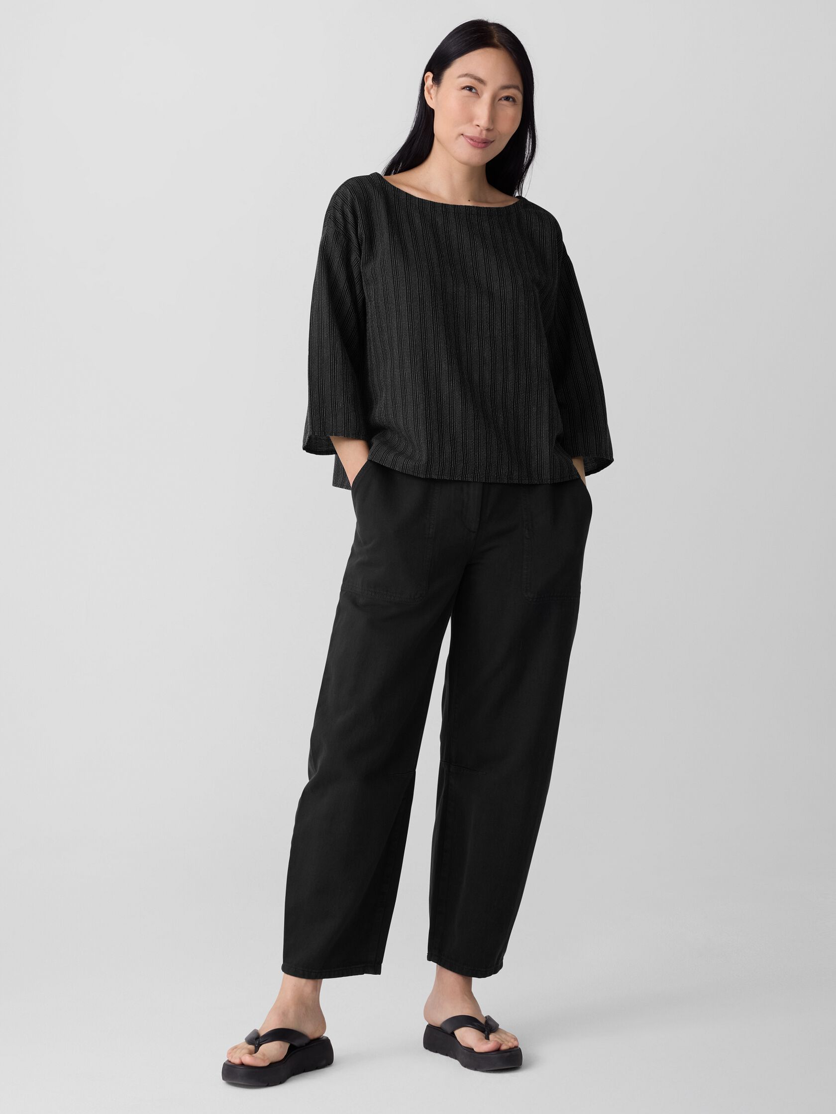 Cotton Blend Stripe Stitch Box-Top