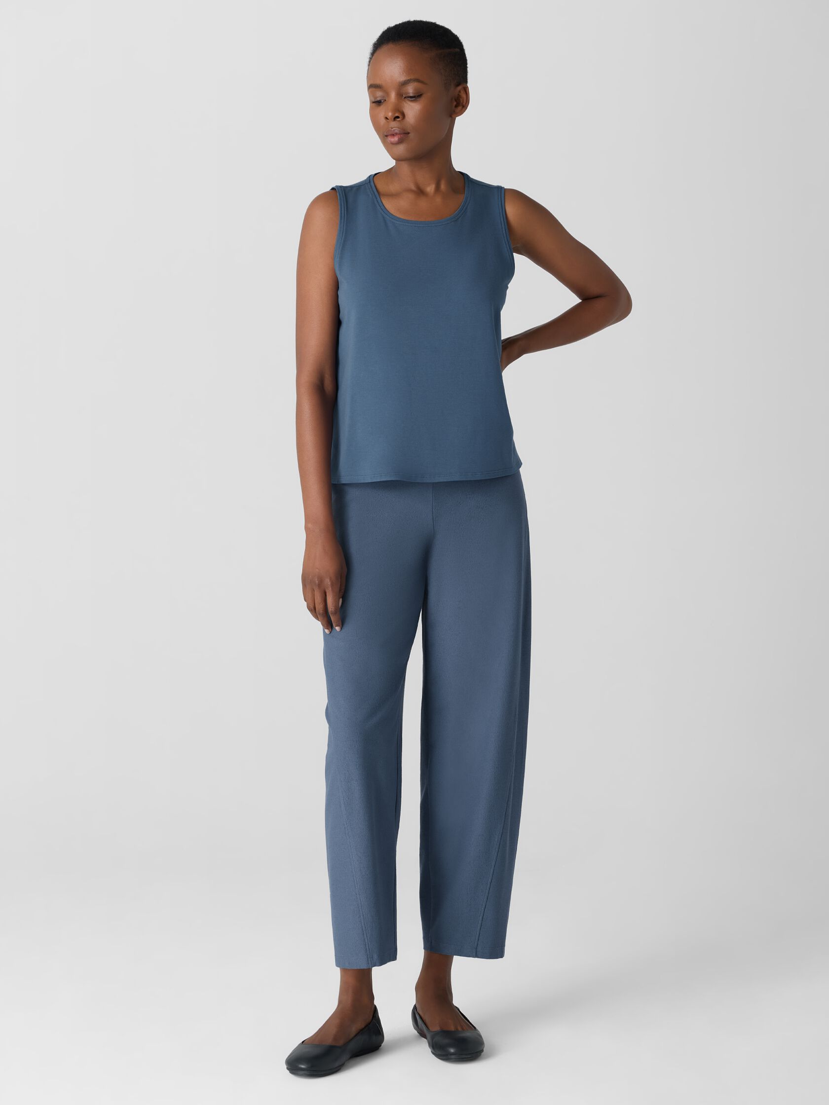 Stretch Jersey Knit Jewel Neck Tank