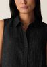 Puckered Organic Linen Grid Sleeveless Shirt