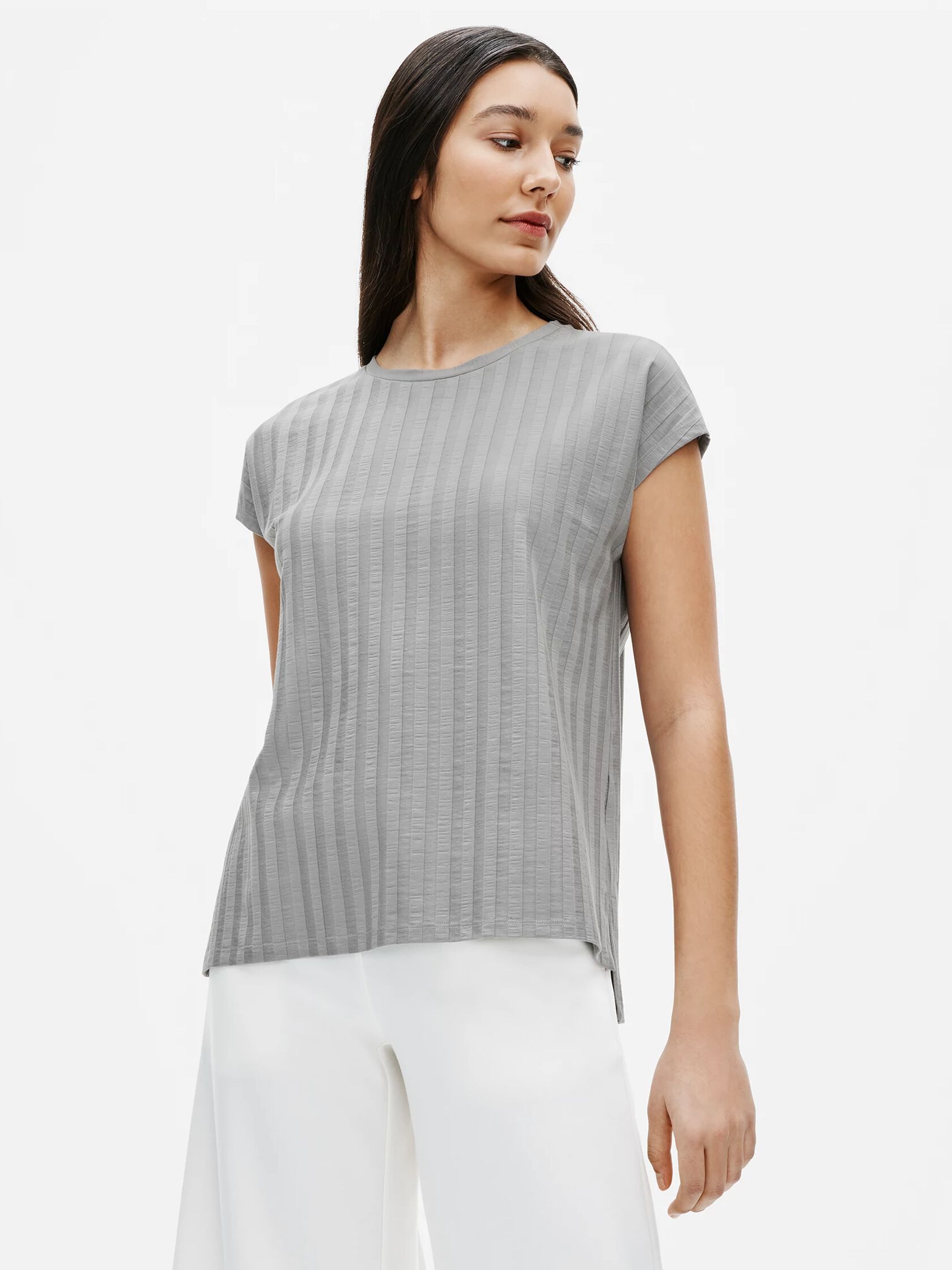 Wide Rib Stretch Crew Neck Top