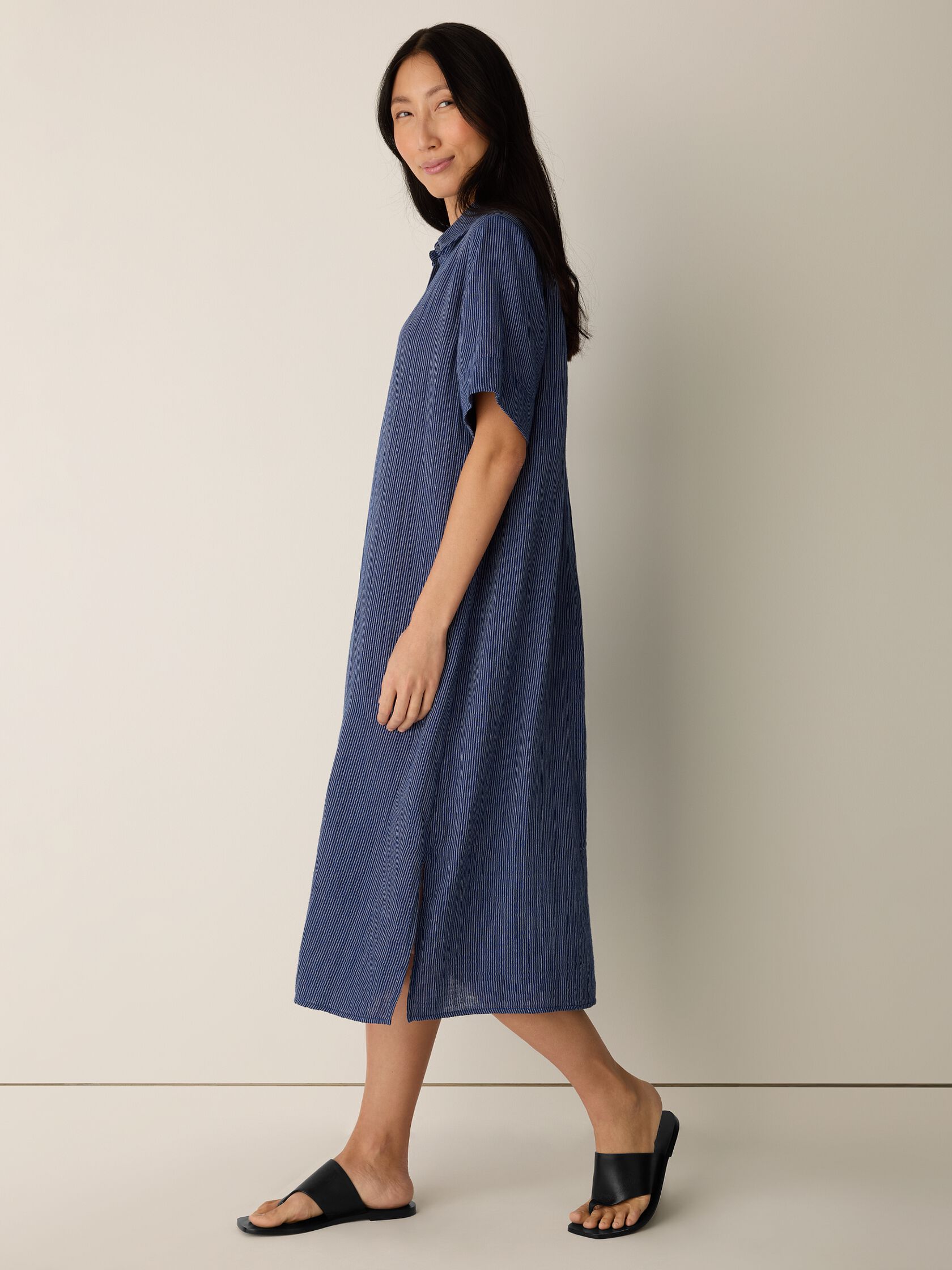 Striped Organic Cotton Gauze Shirtdress