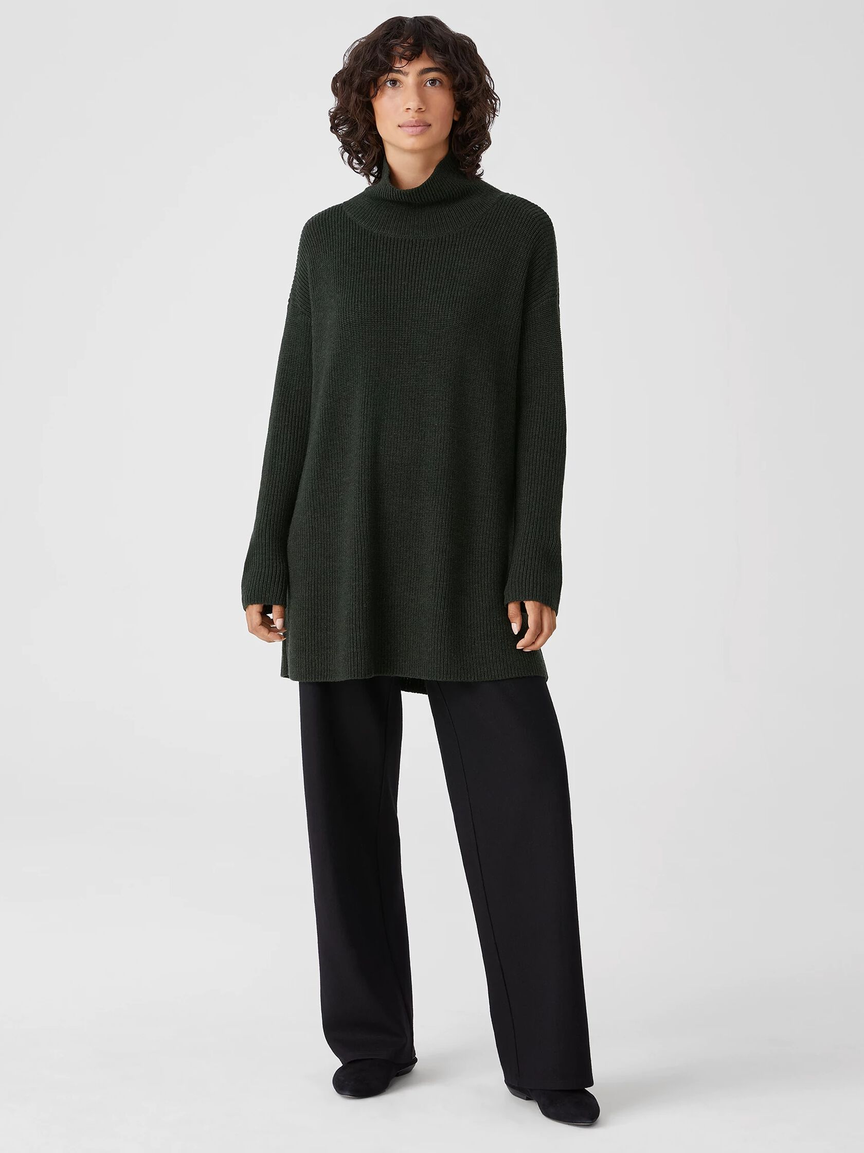 Merino Wool Turtleneck Long Top