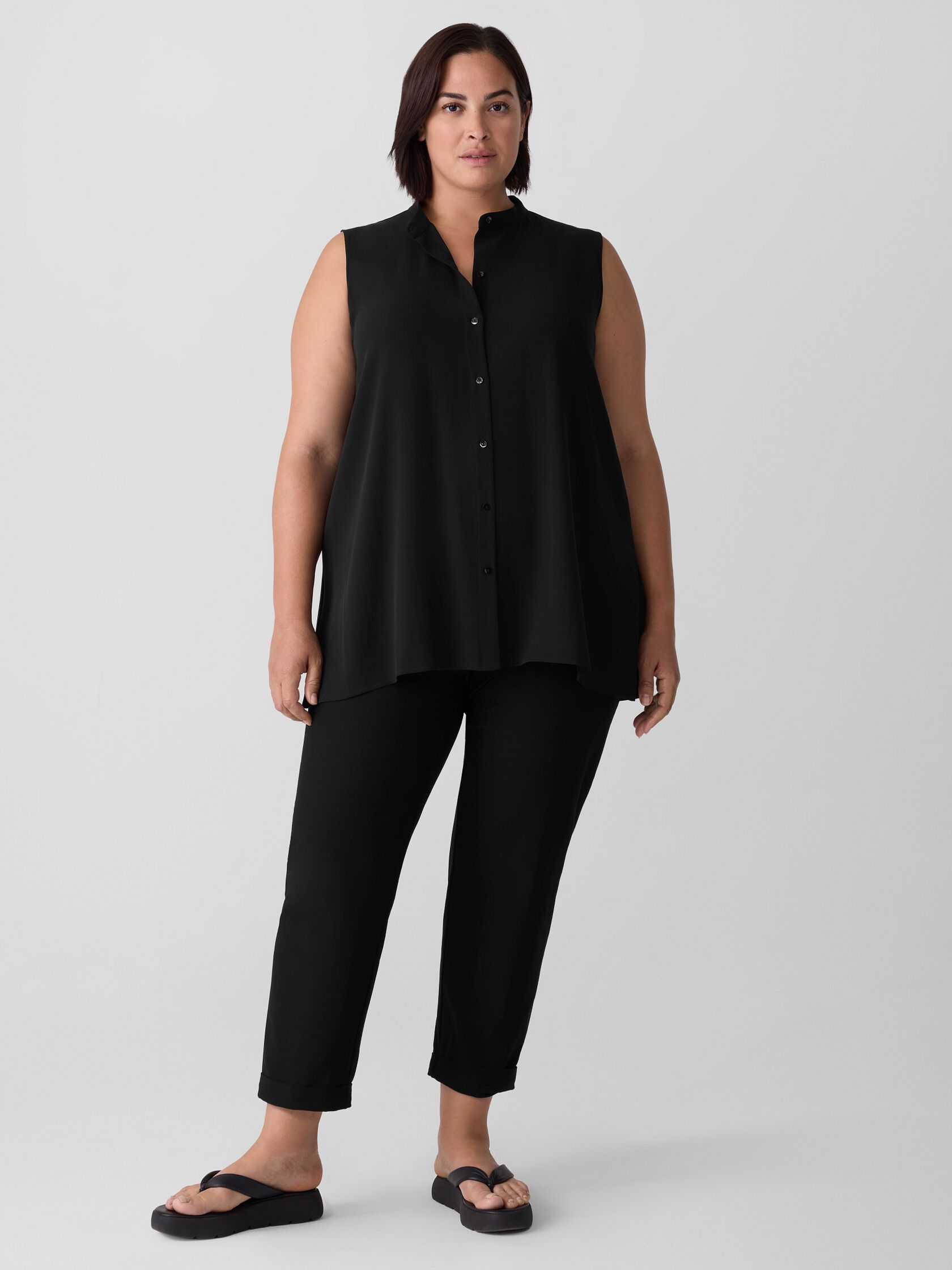Silk Georgette Crepe Sleeveless Shirt