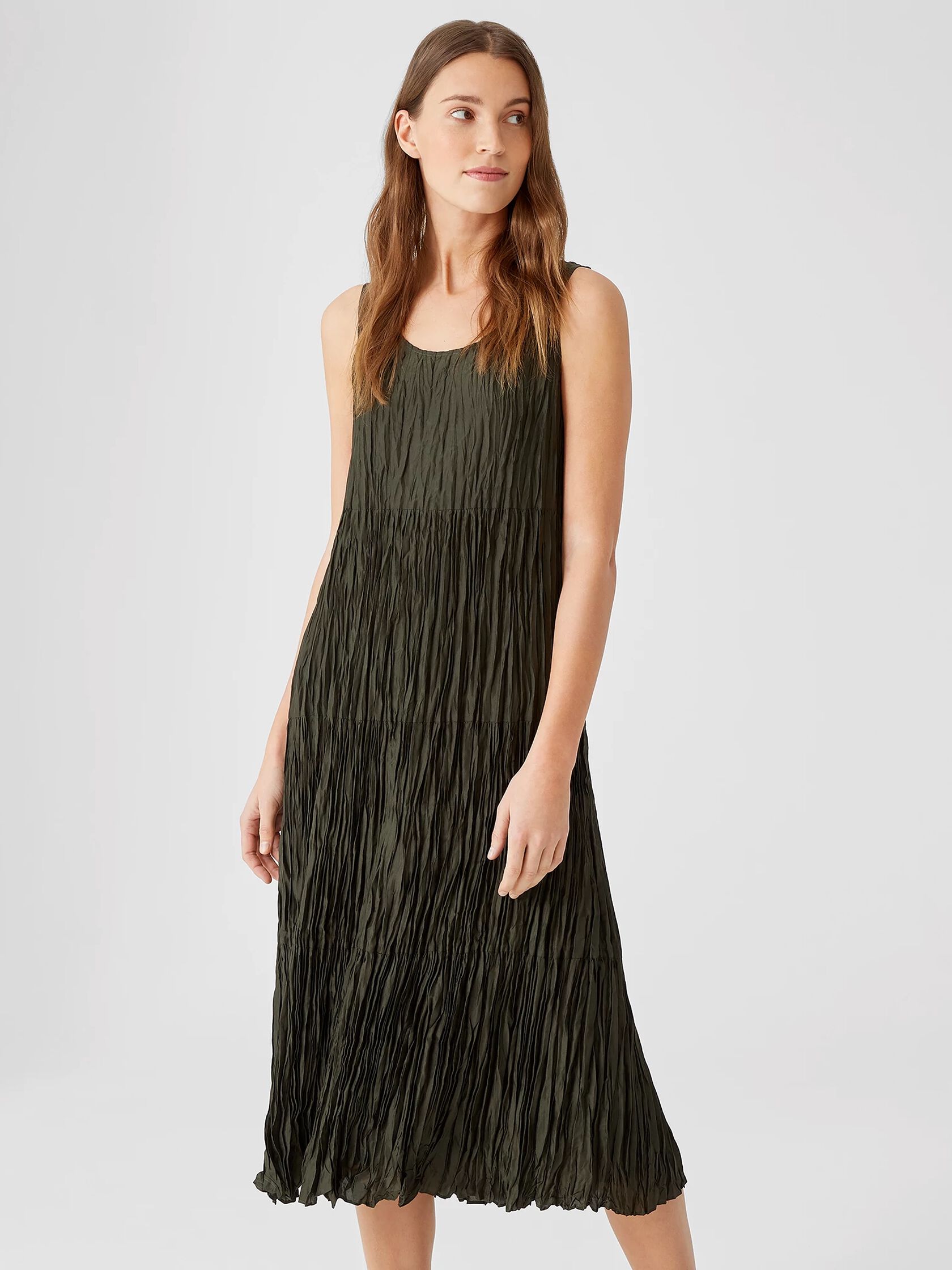 Crushed Silk Habutai Tiered Dress