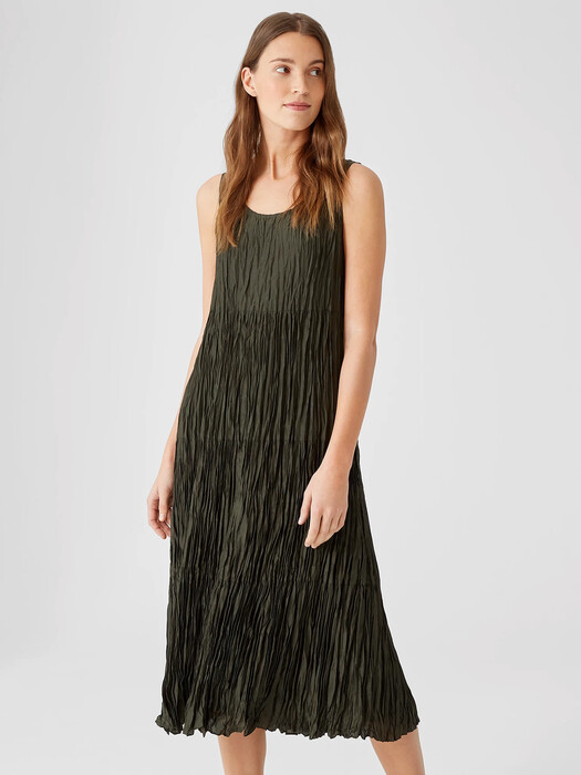 eileen fisher silk habutai dress Eileen Fisher Crushed Silk Habutai Tiered Dress In Seawd - 50% Off