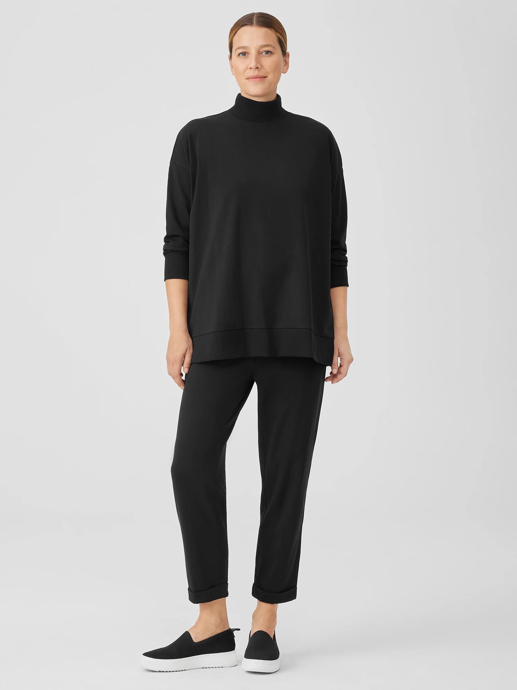 Pima Cotton Stretch Jersey Mock Neck Top