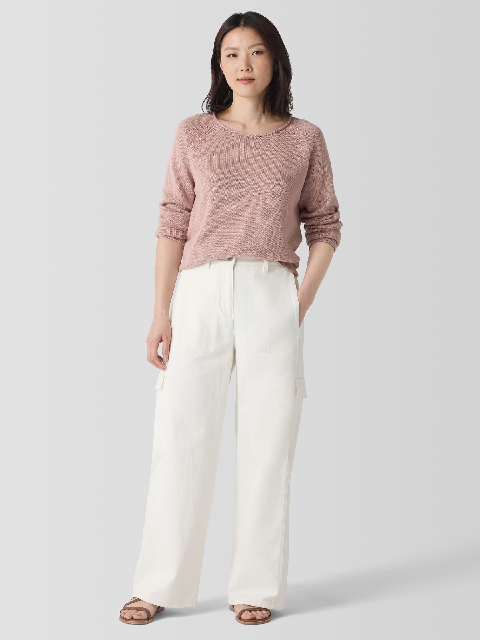 Undyed Utility Organic Cotton Wide-Leg Cargo Pant