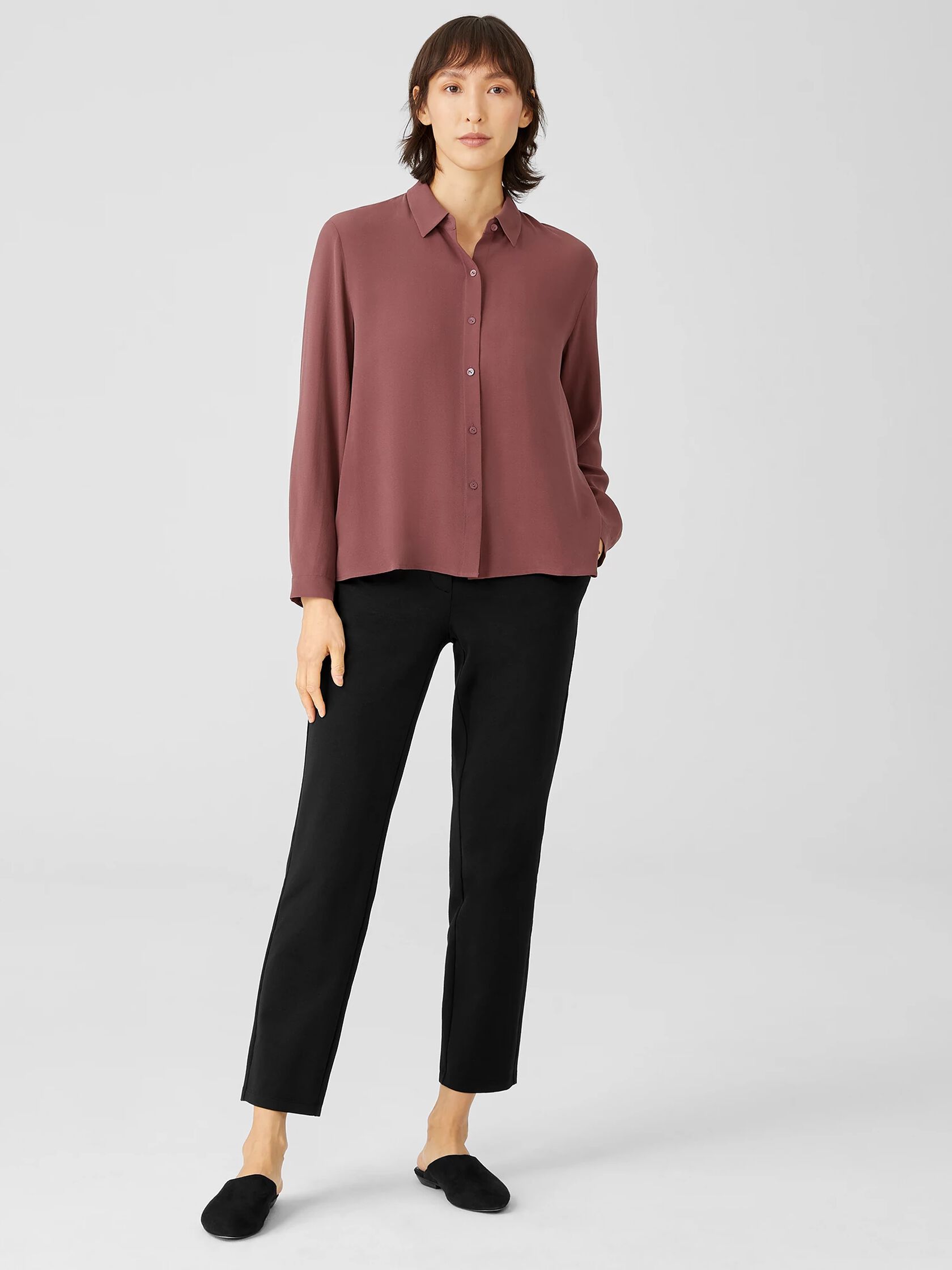 Silk Georgette Crepe Classic Collar Shirt