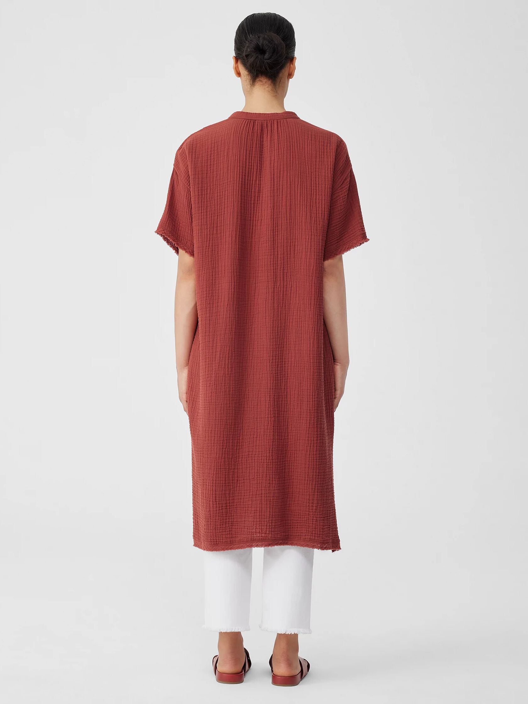 Organic Cotton Gauze Mandarin Collar Dress