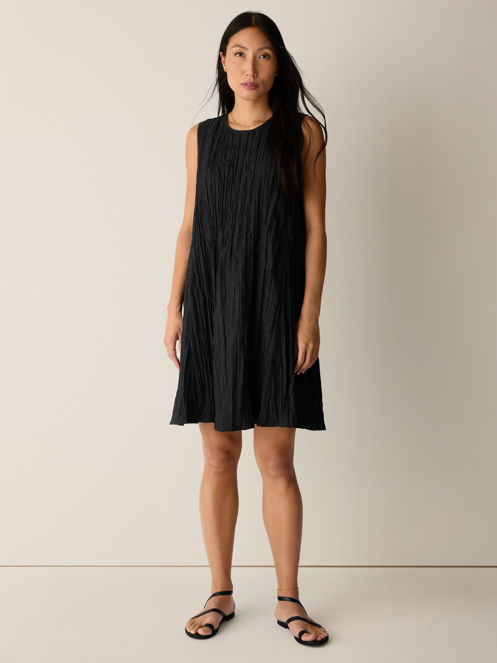 Crushed Silk Round Neck Dress