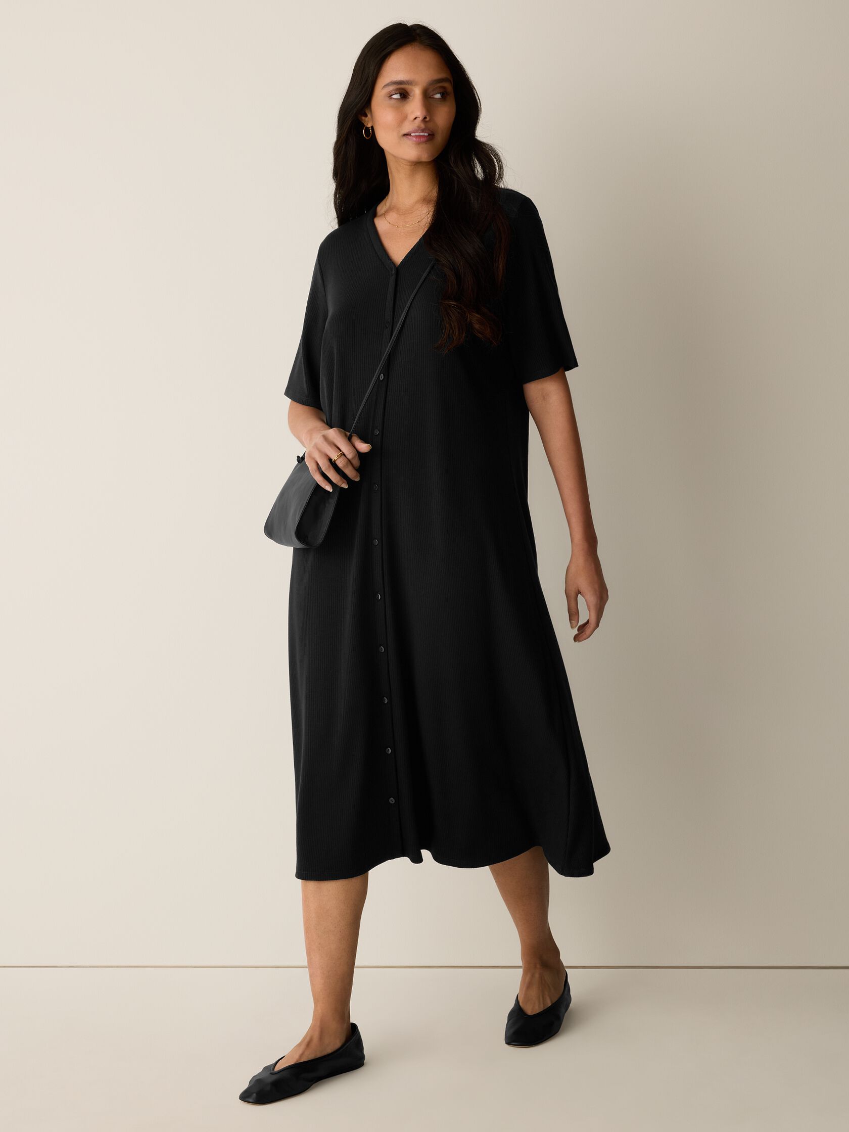 Ribbed Knit V-Neck Dress