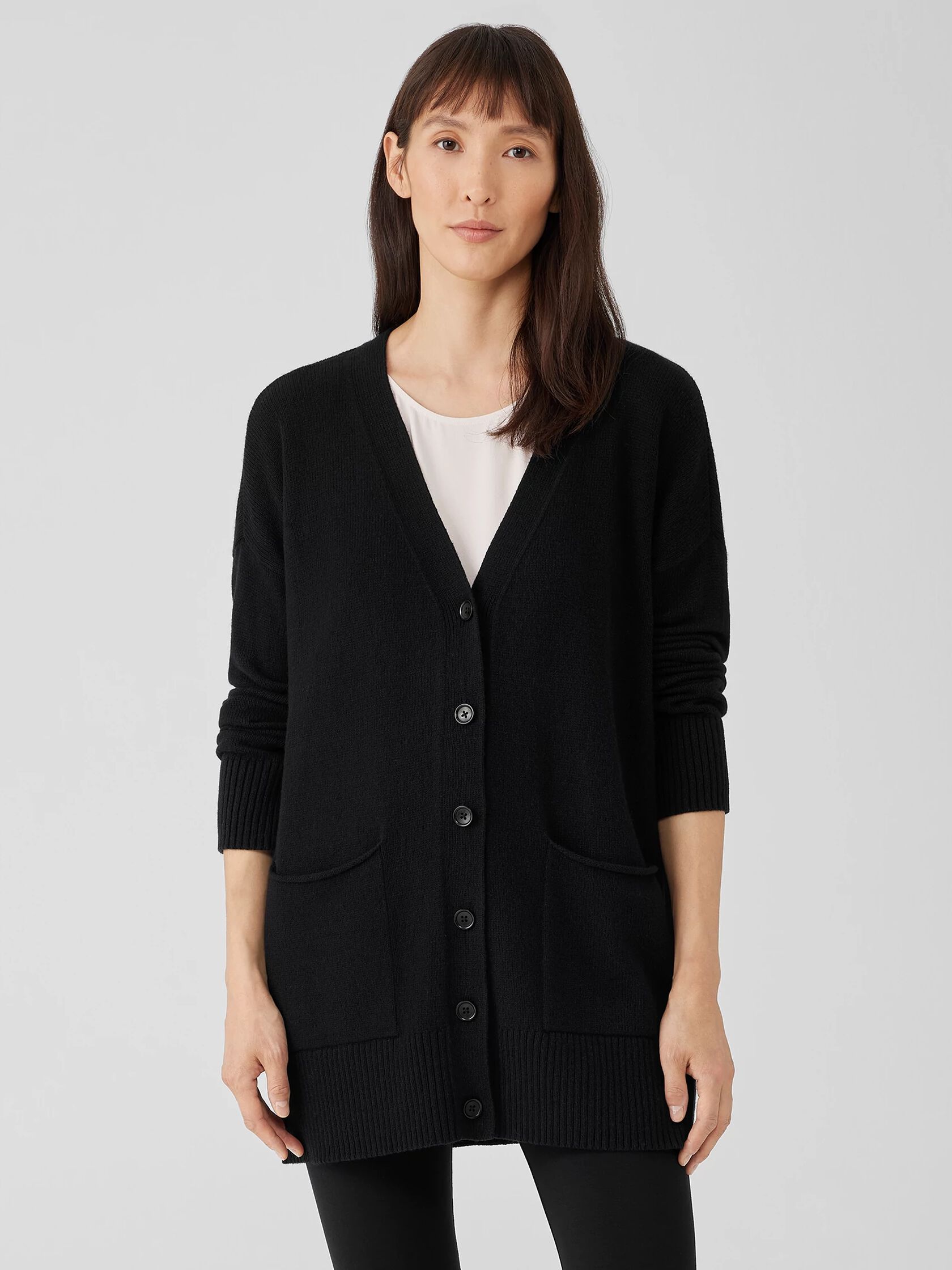 Cotton and Recycled Cashmere V-Neck Cardigan | EILEEN FISHER