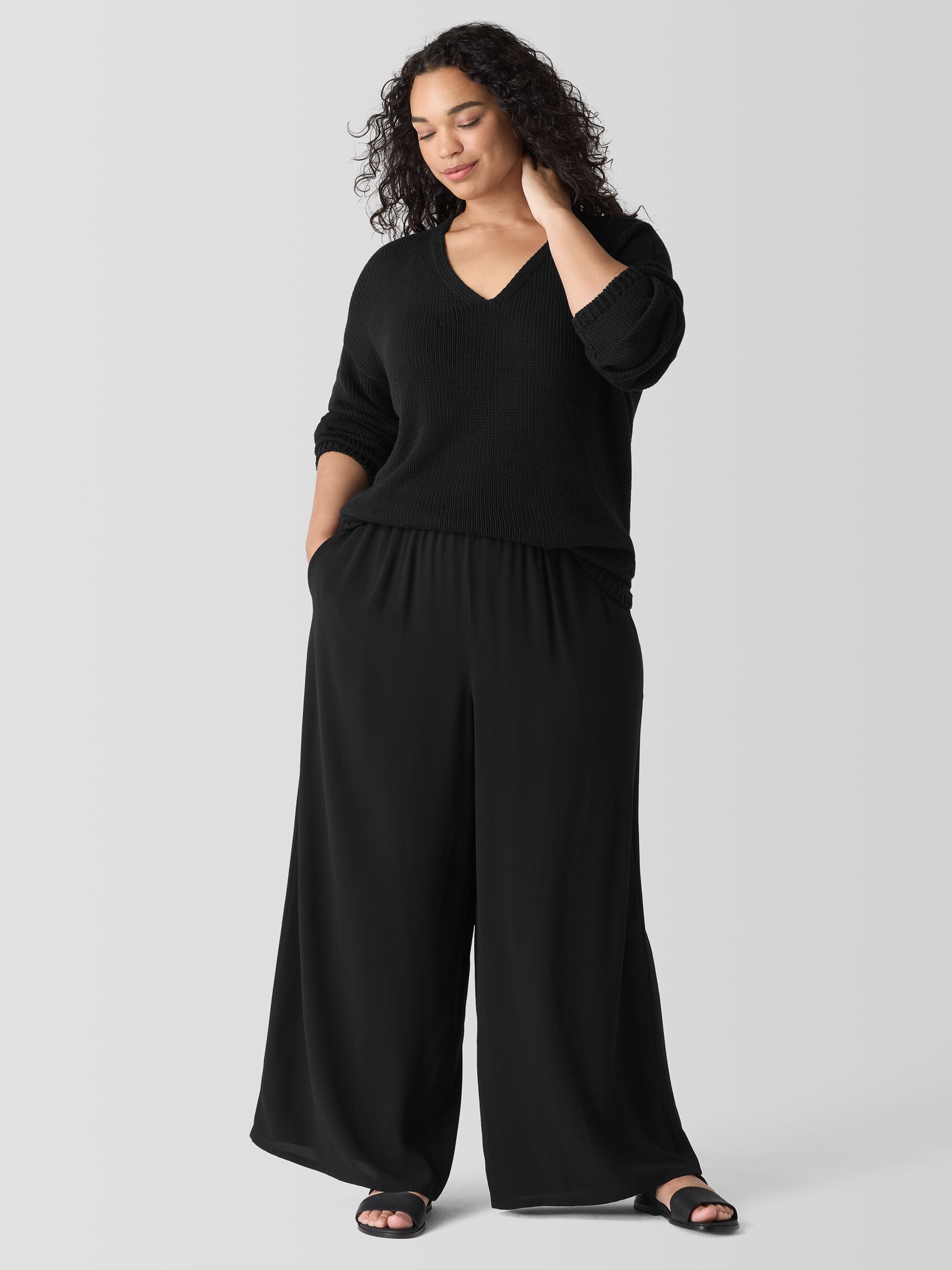 Silk Georgette Crepe Wide-Leg Pant