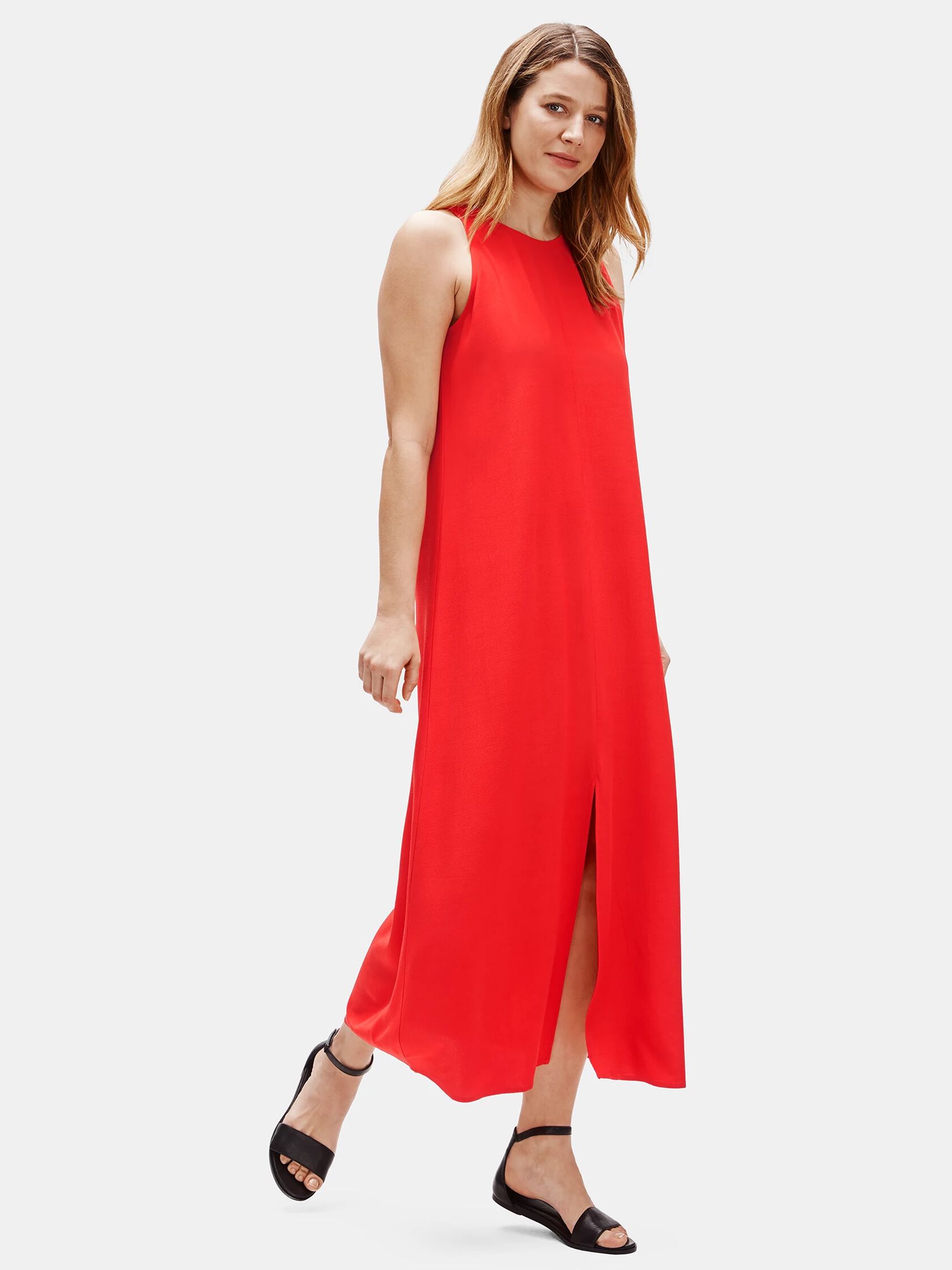 Tencel & Viscose Crepe Front Slit Maxi Dress
