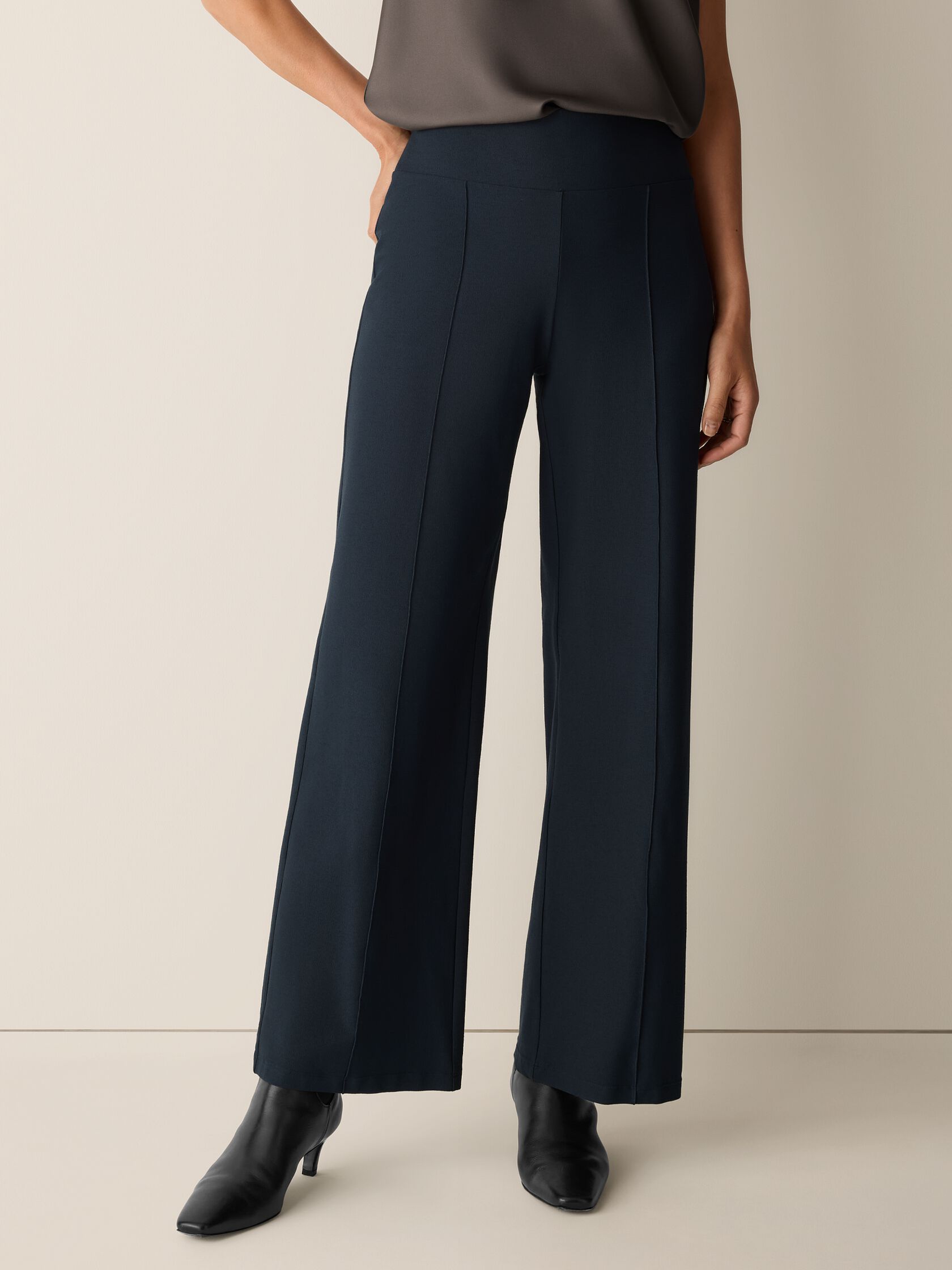 Washable Stretch Crepe Pintuck Wide Pant