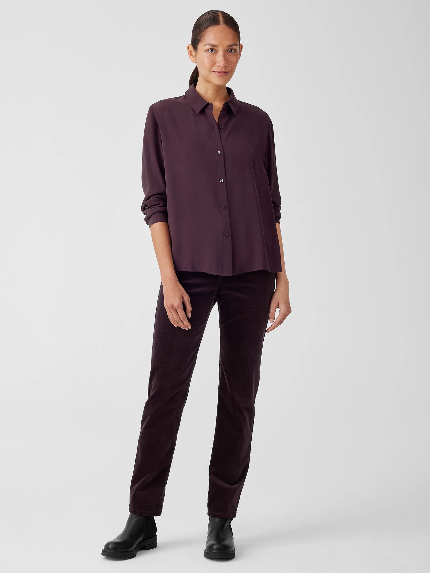 Silk Georgette Crepe Classic Collar Shirt