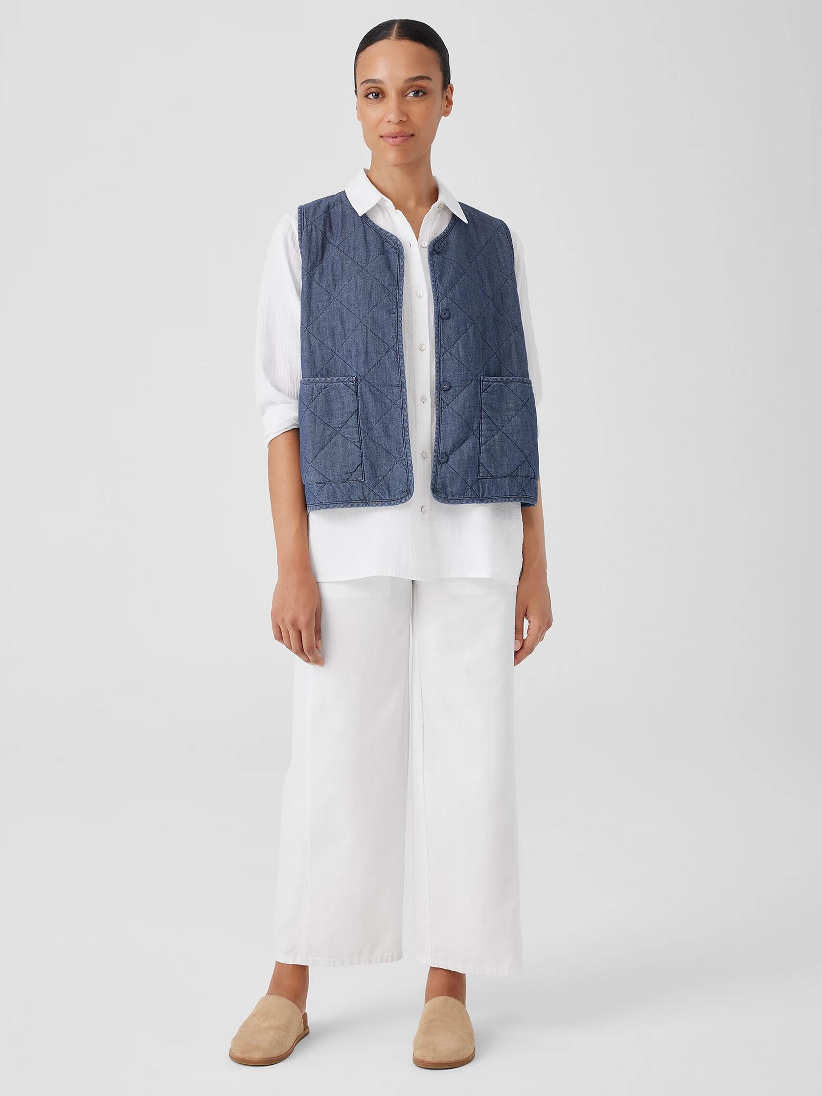 Airy Organic Cotton Twill Quilted Vest