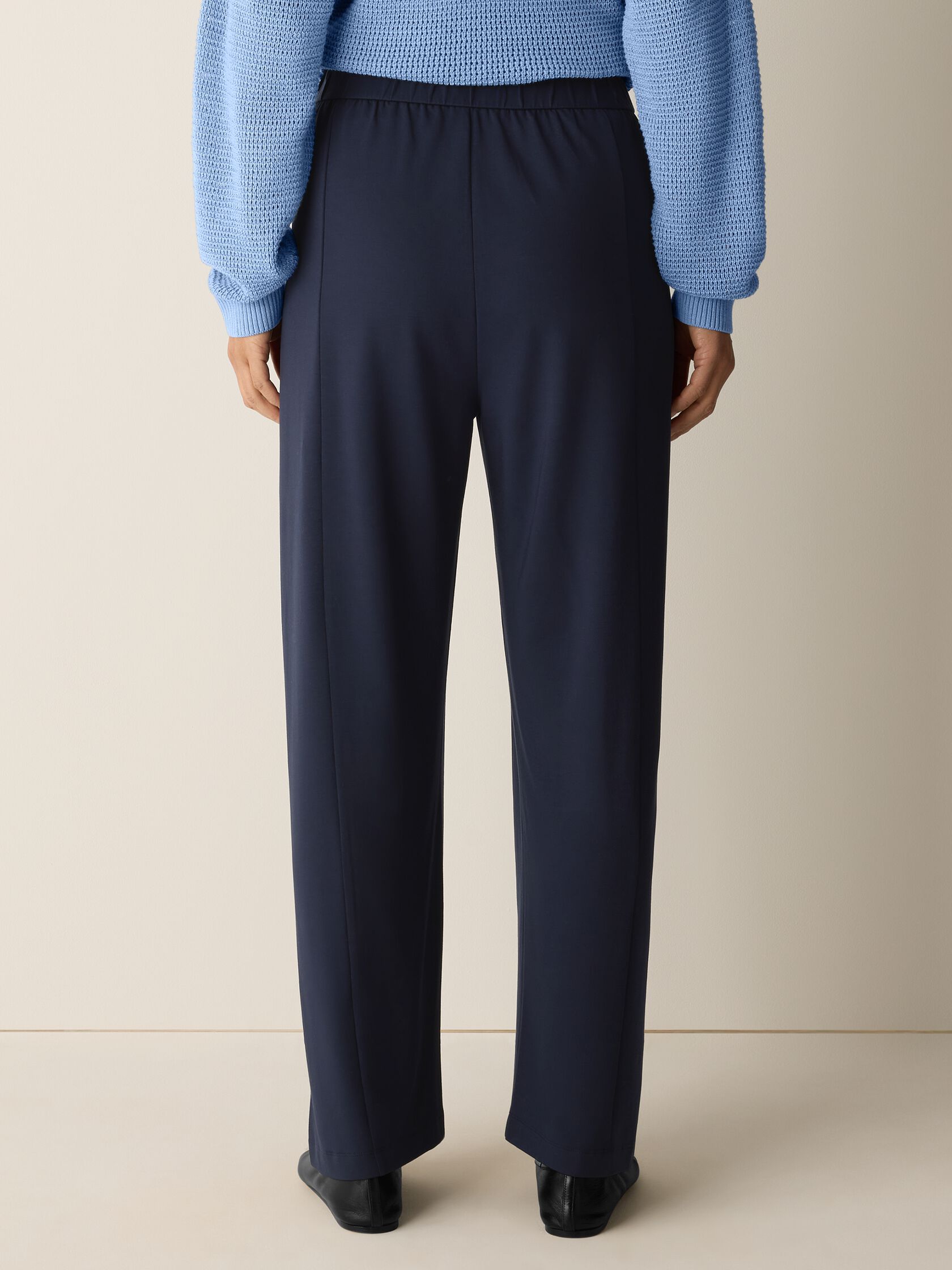 Stretch Jersey Knit Pleated Straight Pant