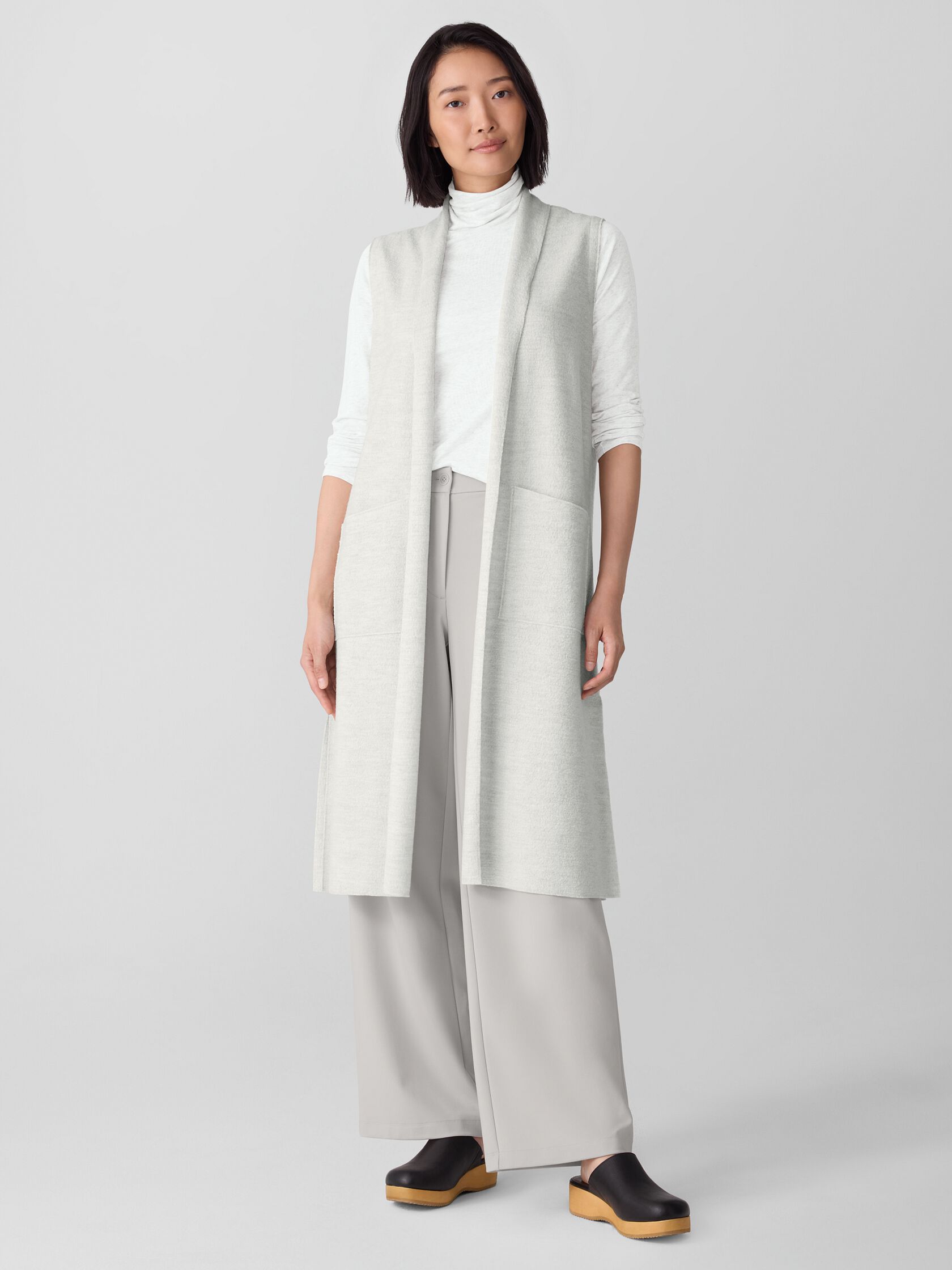 Lightweight Boiled Wool Shawl Collar Vest in Regenerative Wool