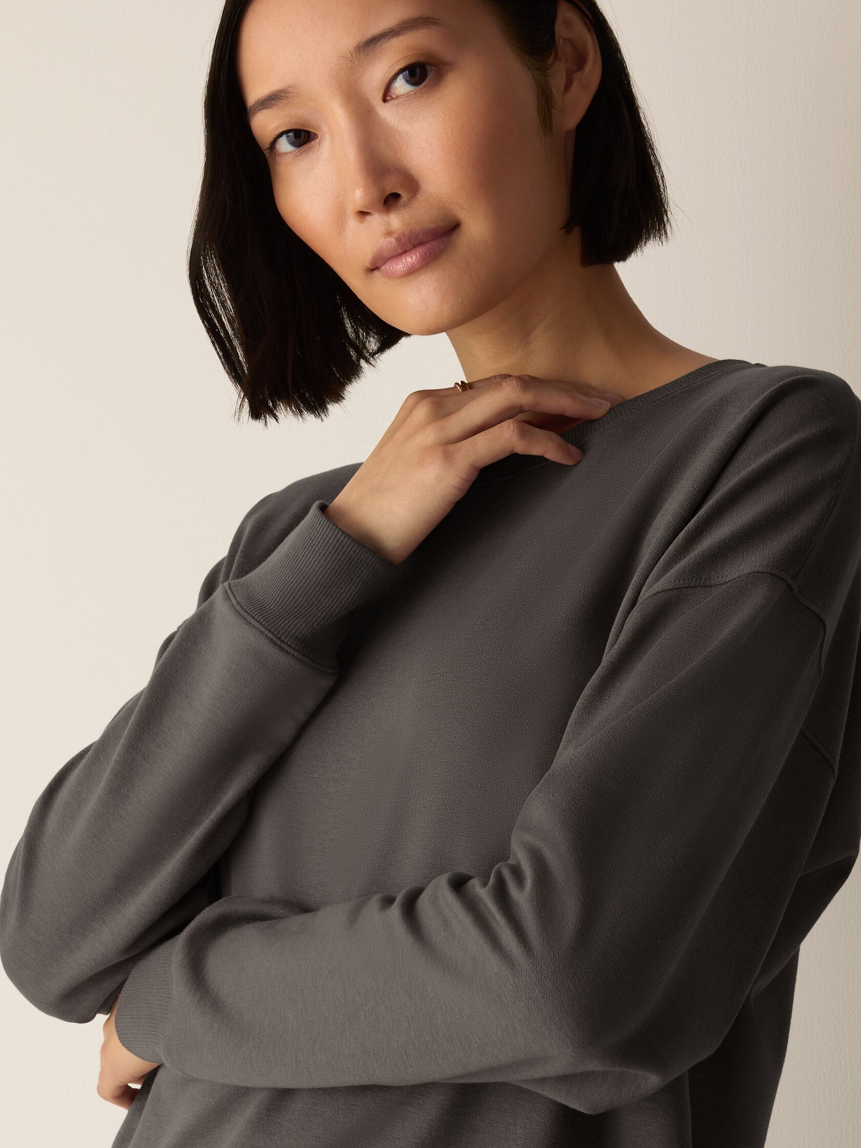 Cozy Brushed Terry Hug Crew Neck Long Top
