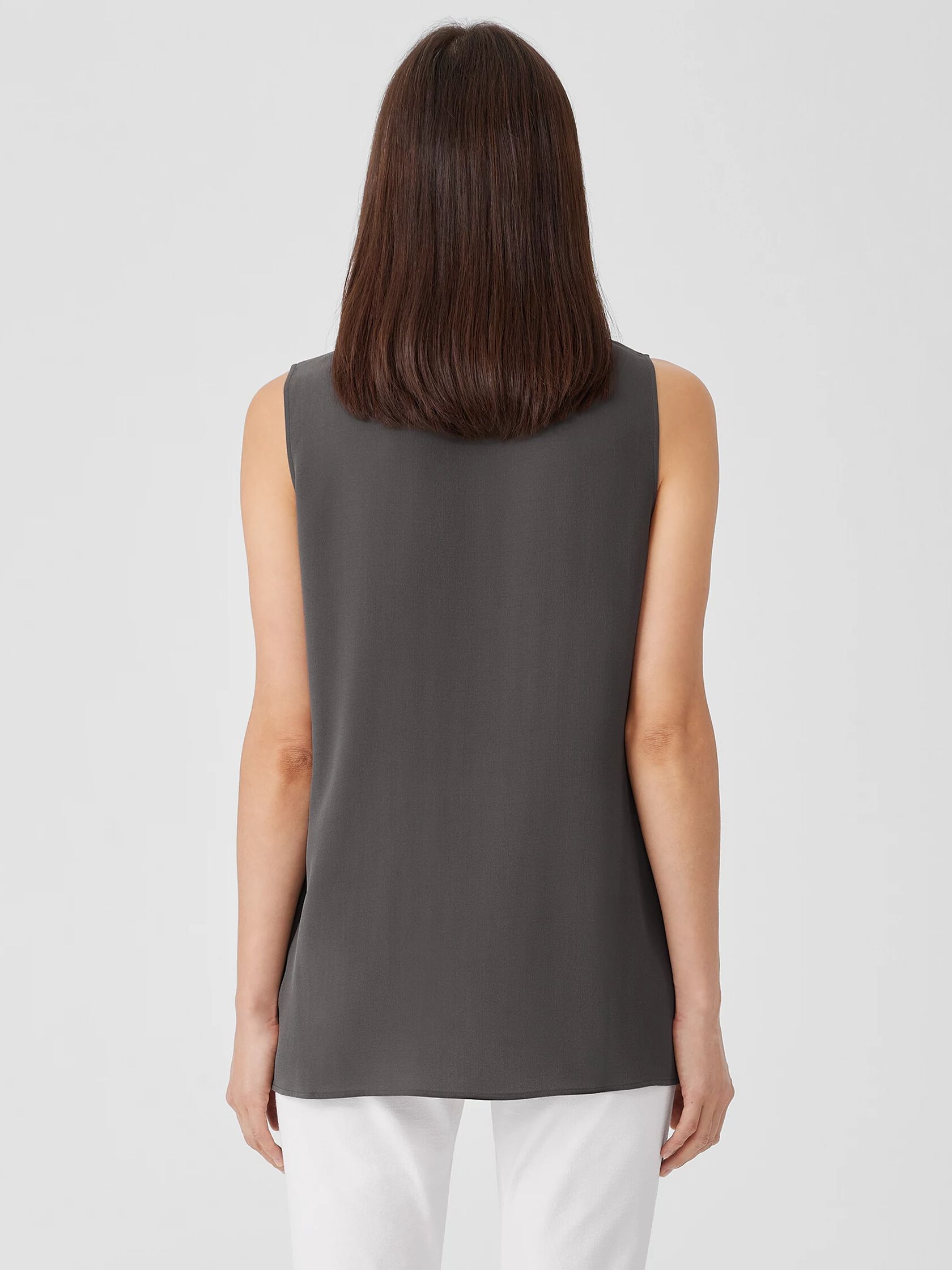 Silk Georgette Crepe Ballet Neck Long Tank