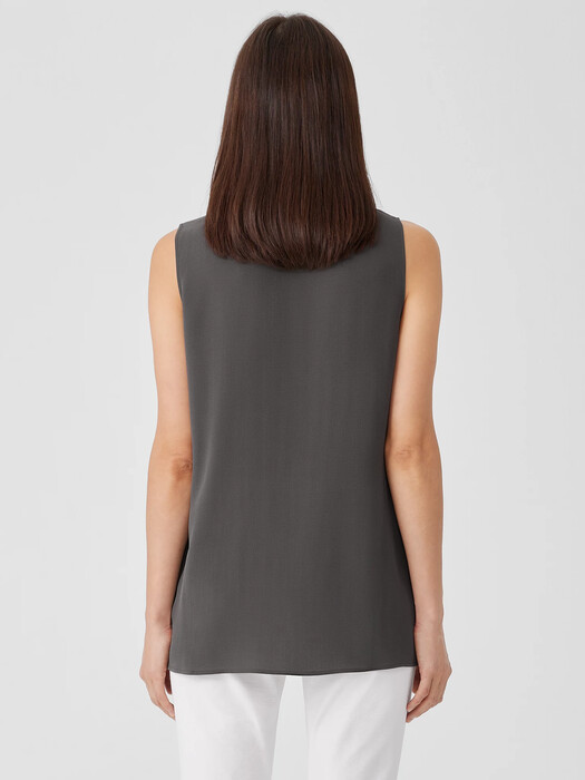 Silk Georgette Crepe Ballet Neck Long Tank