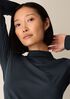 Sheer Cotton Blend Knit Funnel Neck Top