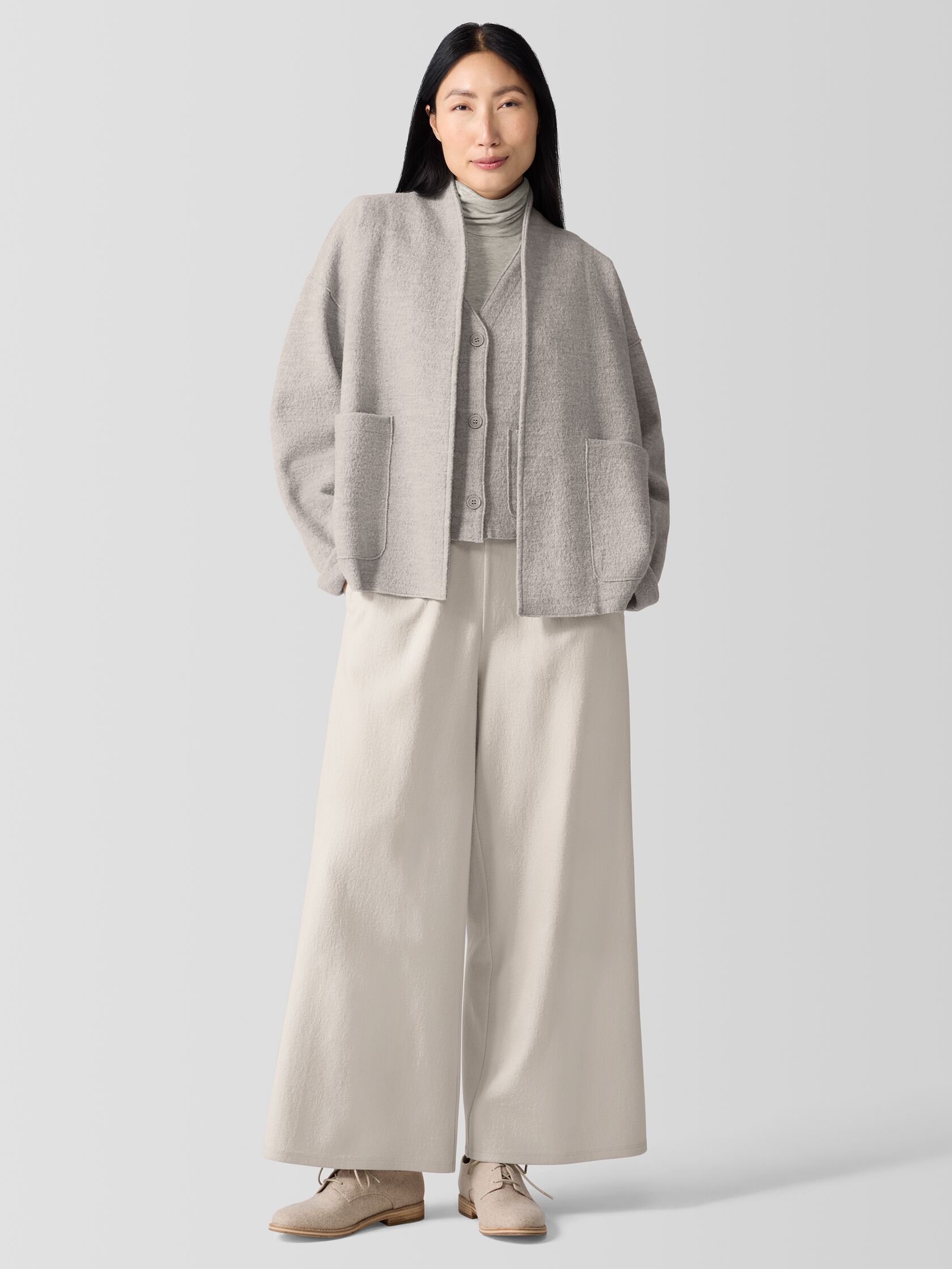 Lightweight Boiled Wool High Collar Jacket in Regenerative Wool
