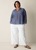 Organic Cotton Microstripe Pucker Split Collar Top