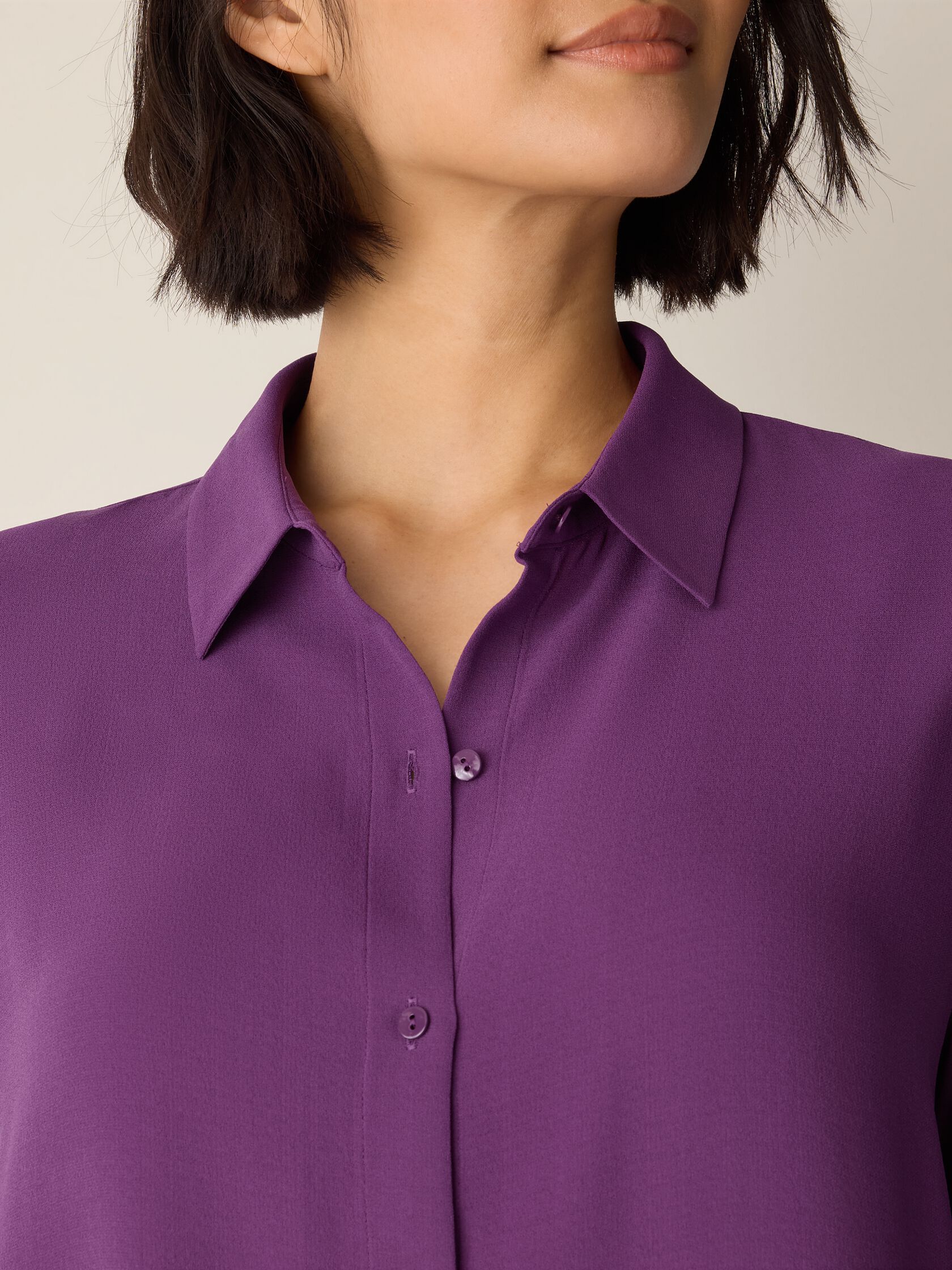 Silk Georgette Crepe Classic Collar Shirt