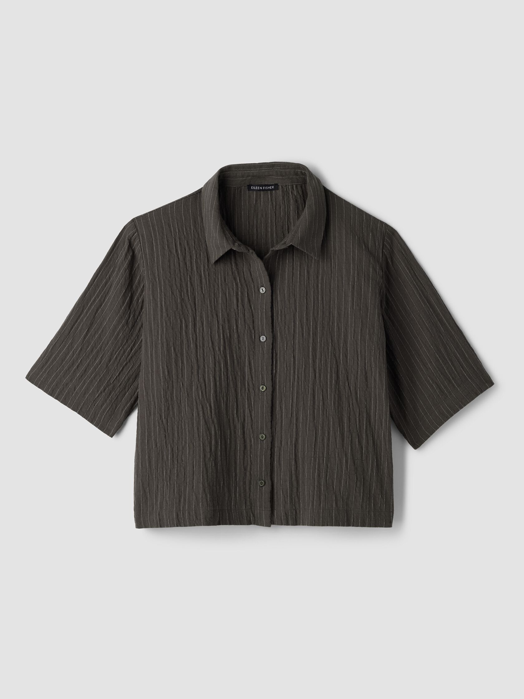 Striped Organic Cotton Twill Elbow-Sleeve Shirt