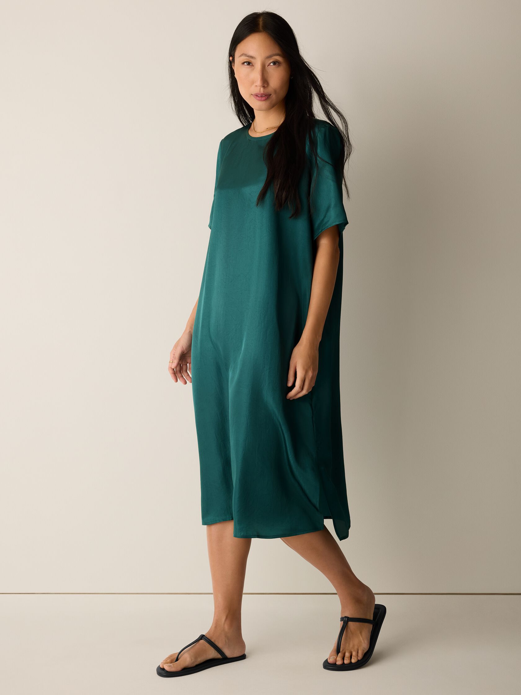 Lightweight Satin Shimmer Tee Dress