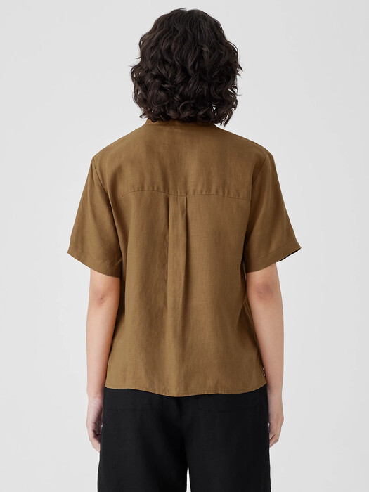 Organic Handkerchief Linen Band Collar Short-Sleeve Shirt