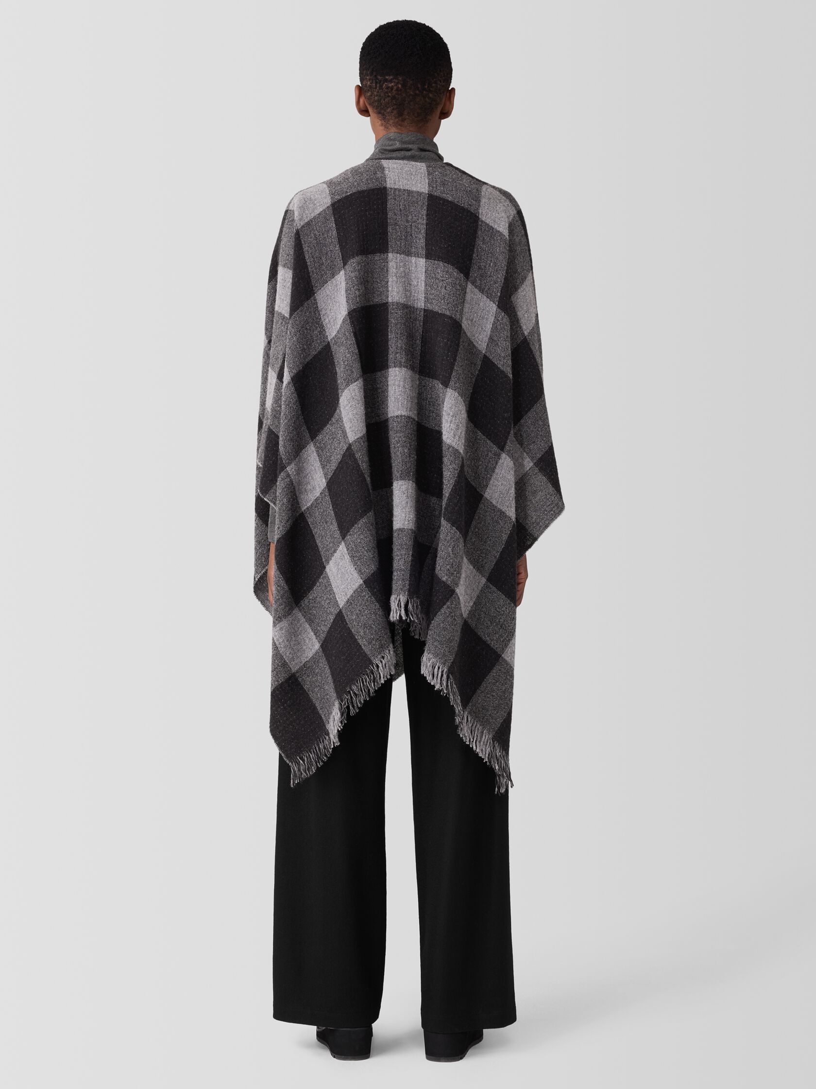 Reversible Wool Check Poncho