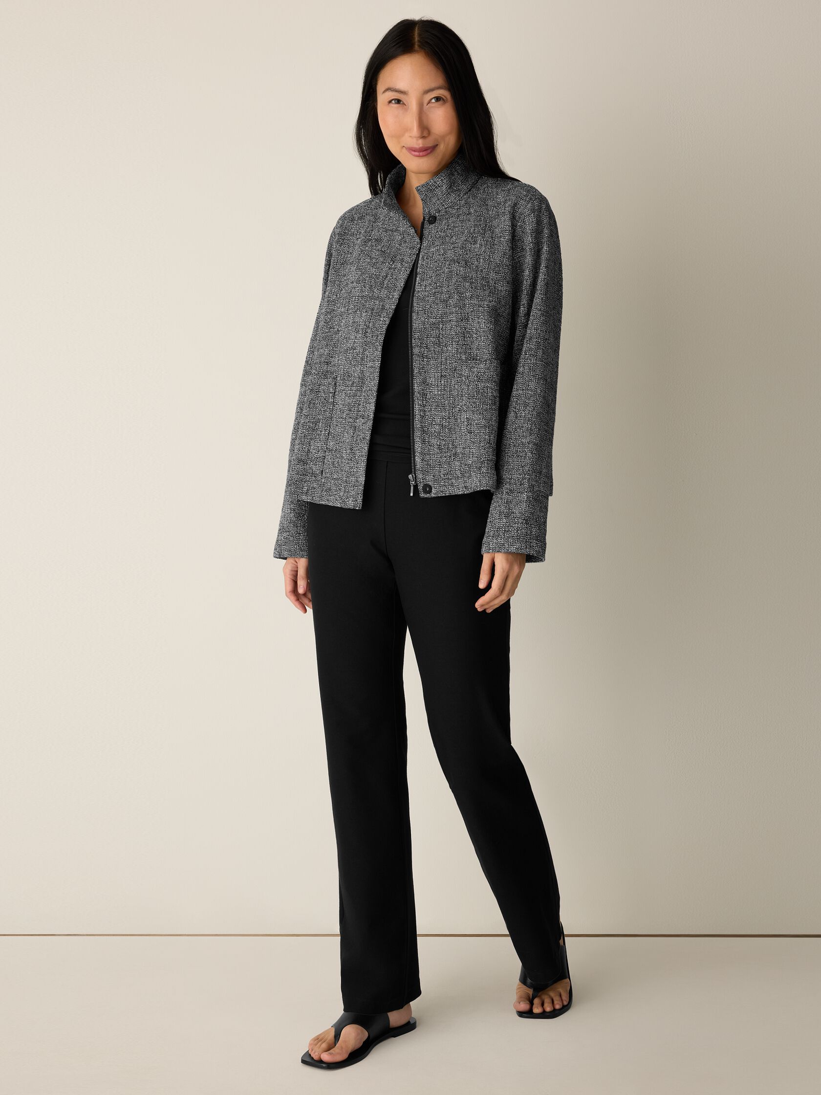 Organic Cotton Tweed Stand Collar Jacket