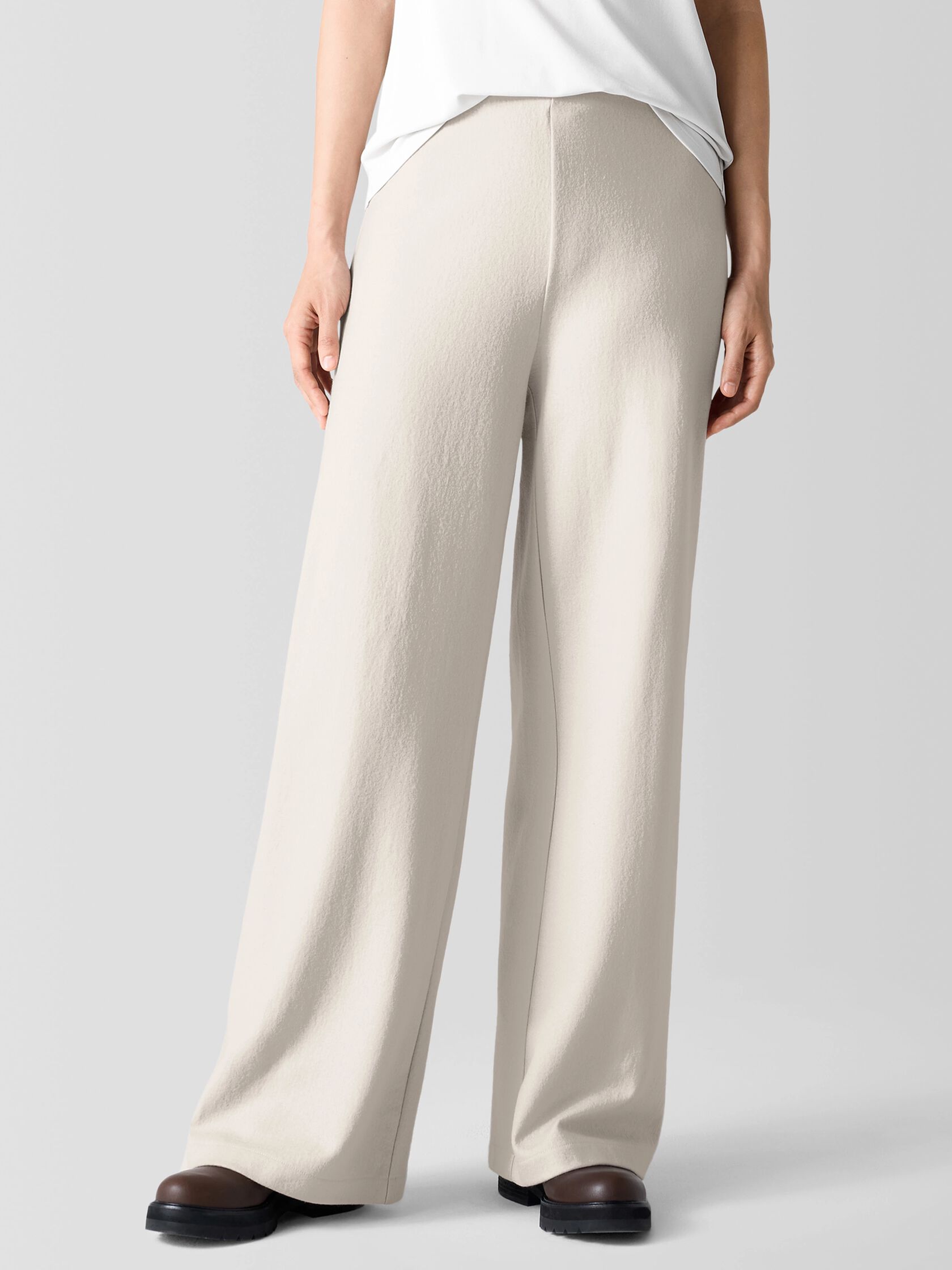 Felted Wool Jersey Wide-Leg Long Pant in Regenerative Wool