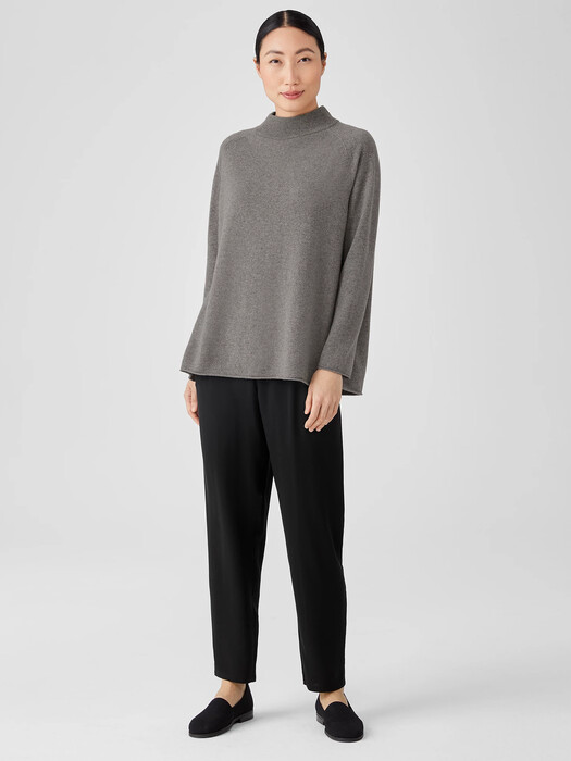 Recycled Cashmere Wool Mock Neck Box-Top