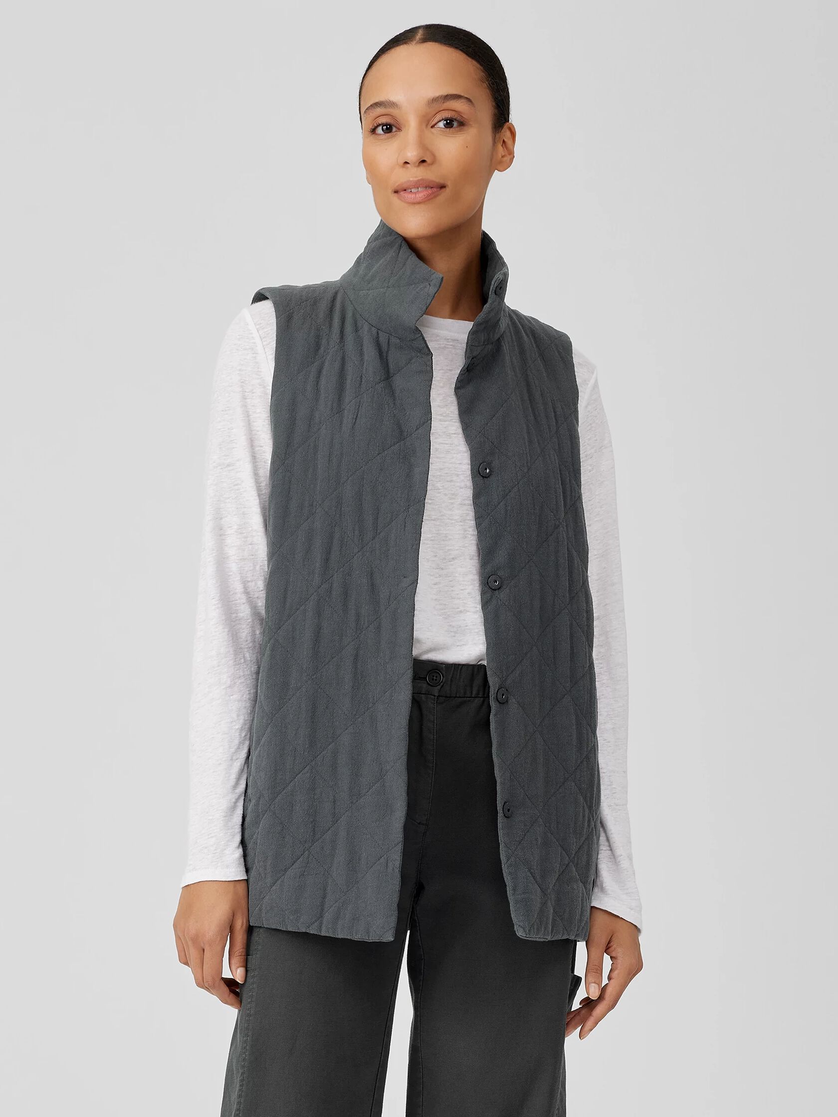 Organic Linen Cotton Crepe Quilted Vest