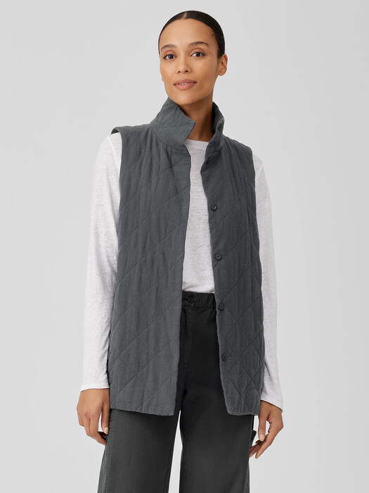 Organic Linen Cotton Crepe Quilted Vest EILEEN FISHER