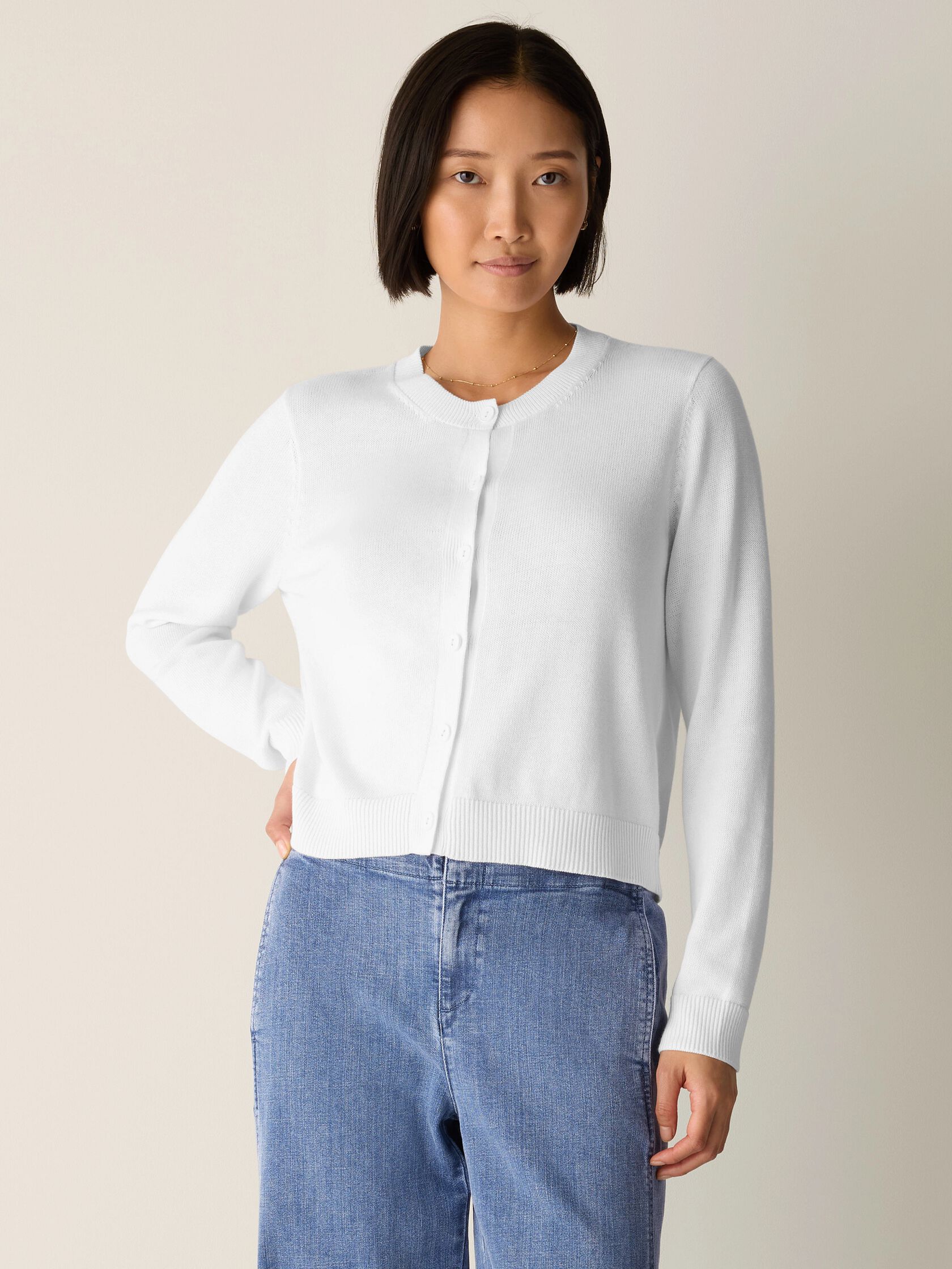 Peruvian Cotton Blend Crew Neck Cardigan