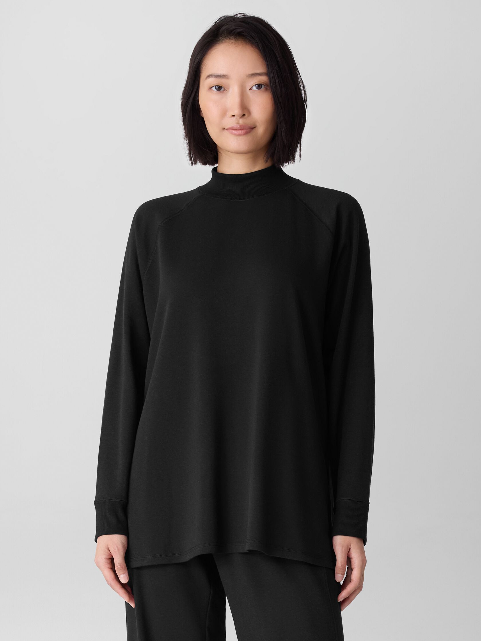 Cozy Brushed Terry Mock Neck Long Top