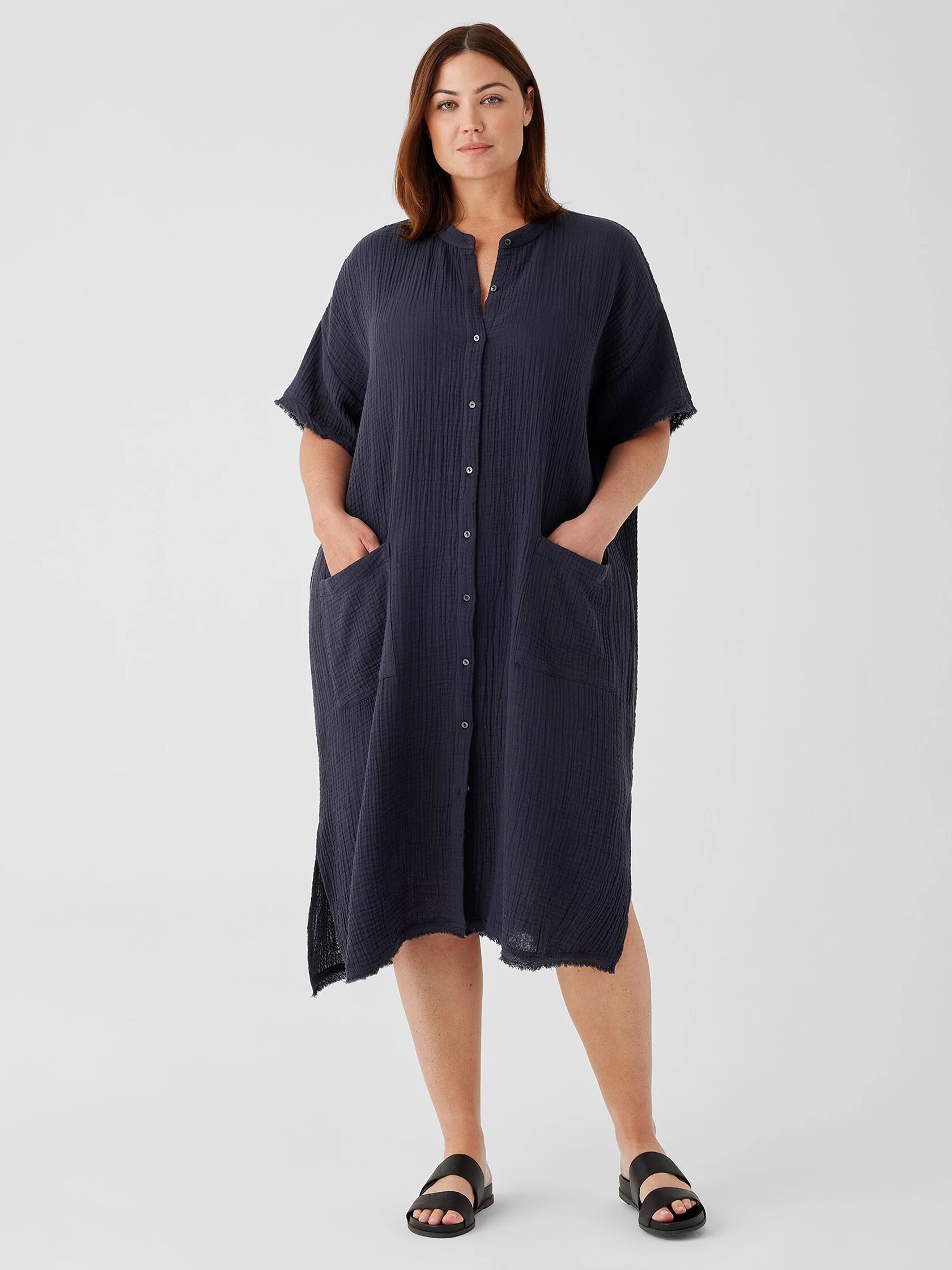 Organic Cotton Gauze Mandarin Collar Dress